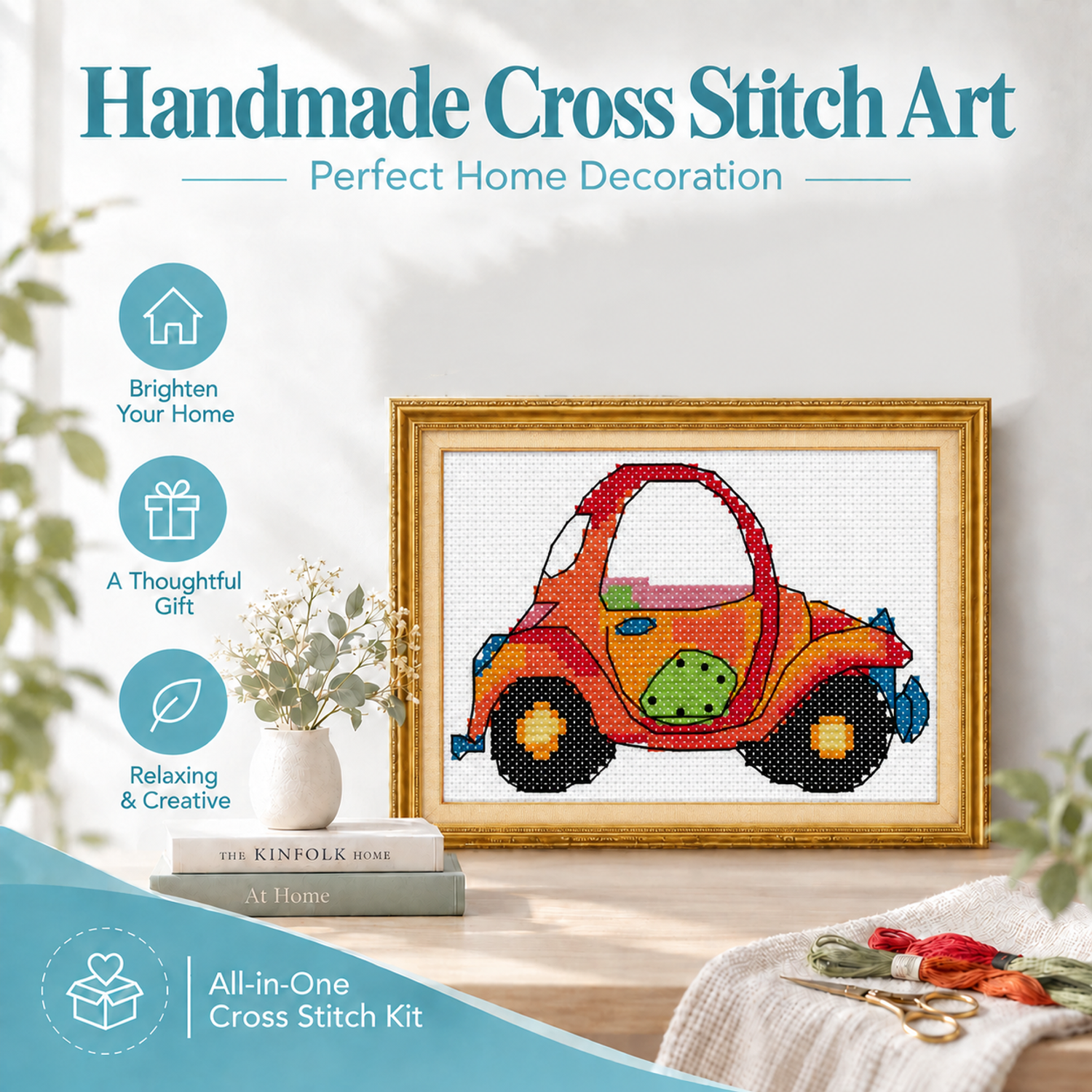 Car Still Life Cross Stitch Embroidery Kit, DIY Tabletop Art Making Kit for Adults 8 1 100