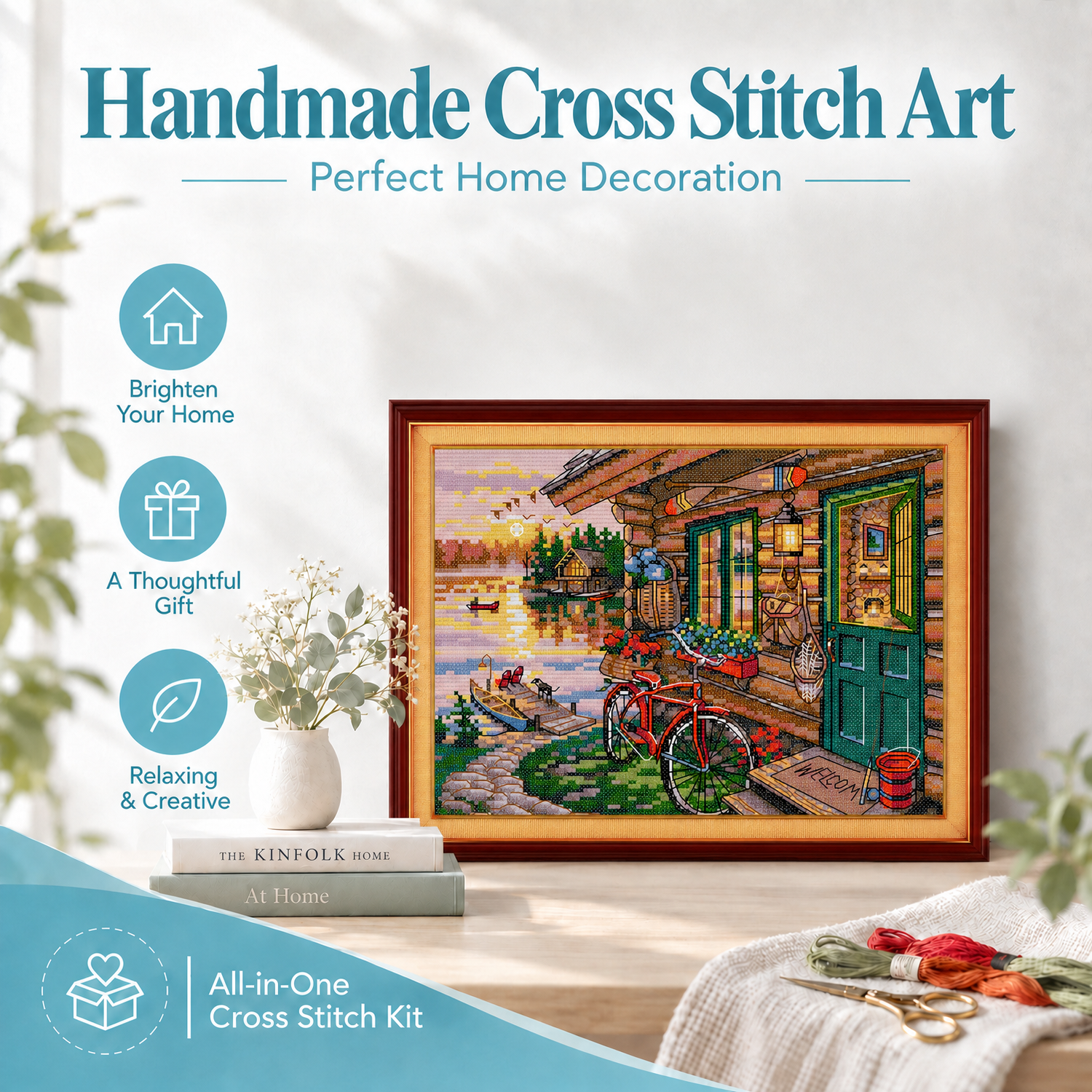 Easy Scenery Hand Embroidery Cross Stitch Kit for Adults, DIY Wall Hanging Art for Home Decor 8 1 103