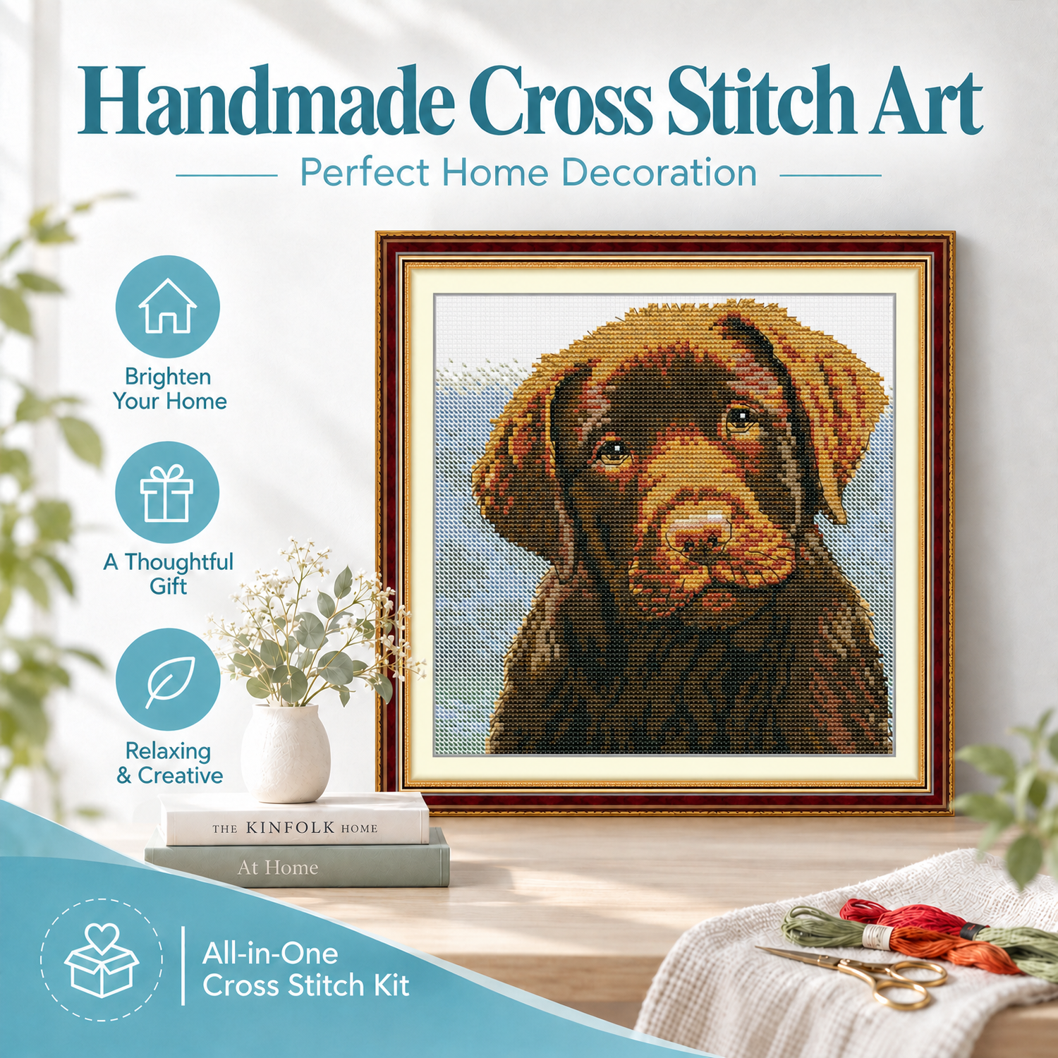 Are You Okay? Hand Stitched Animal Cross Stitch Embroidery Kit, Animal Portrait Scene, Adult Wall Decor 7 1 115