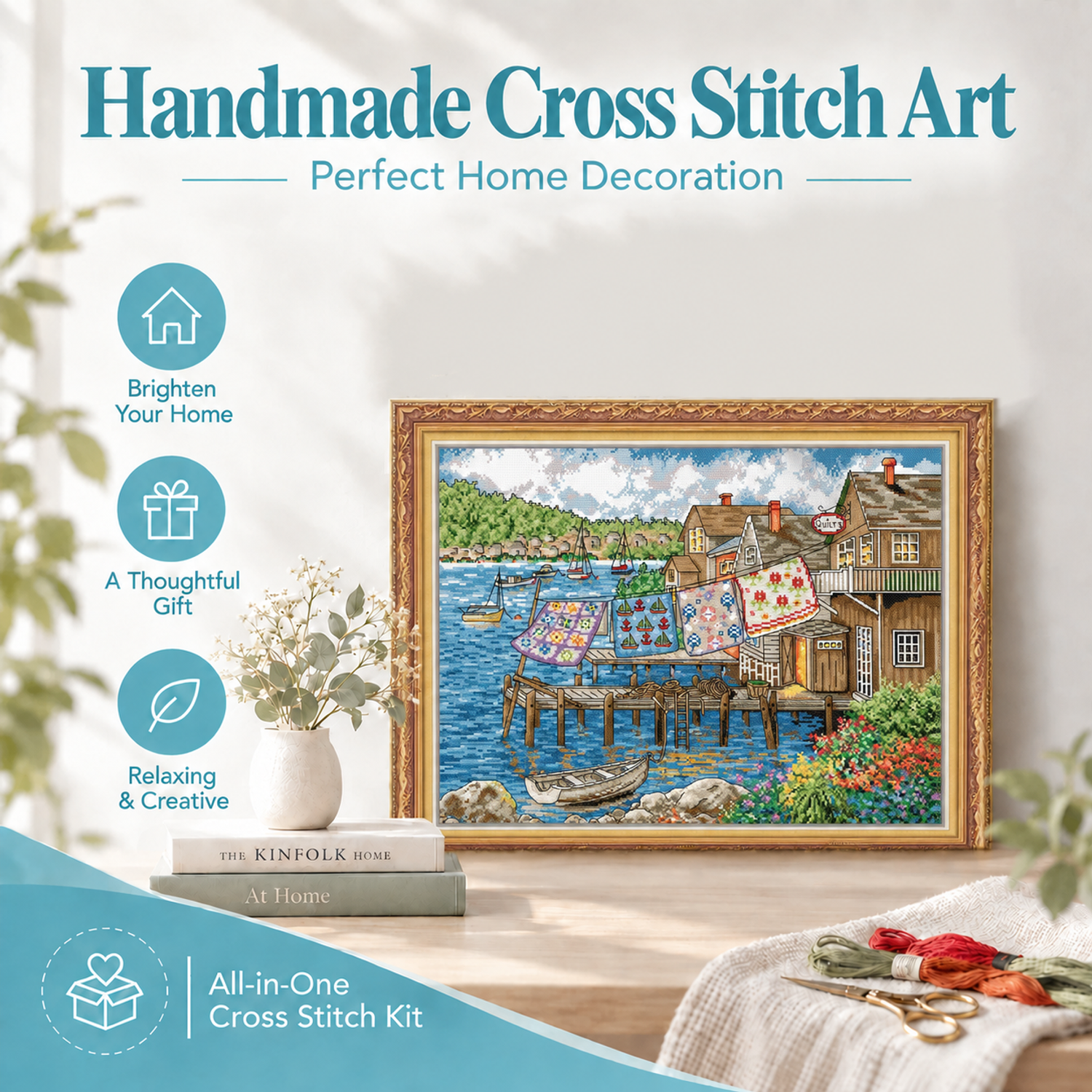 Printed Landscape Cross Stitch Embroidery Kit for Adult Beginners, Simple Home Wall Art Decor 8 1 117