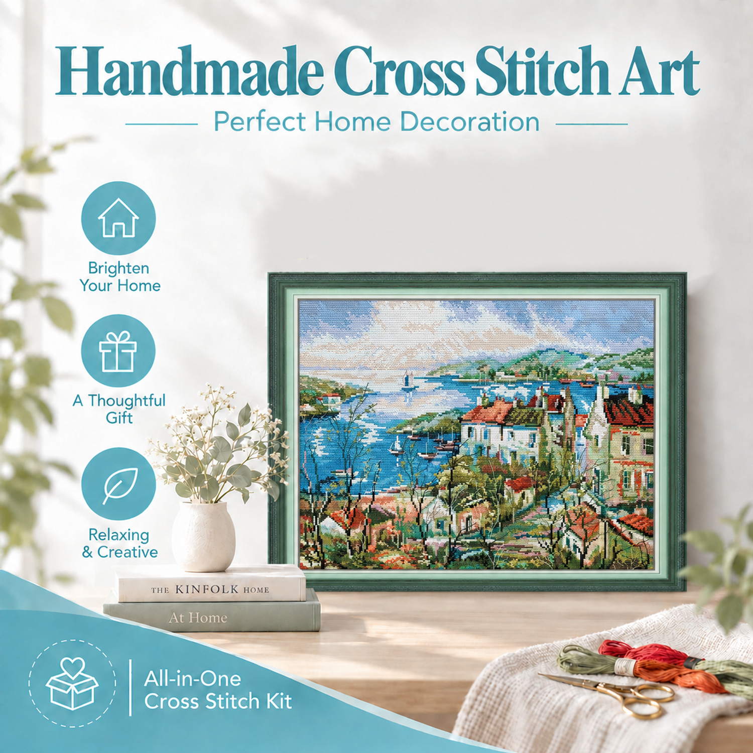 River Valley Scenery Cross Stitch Embroidery Kit, Simple Nature Design, Adult Beginner Wall Decor 7 1 119