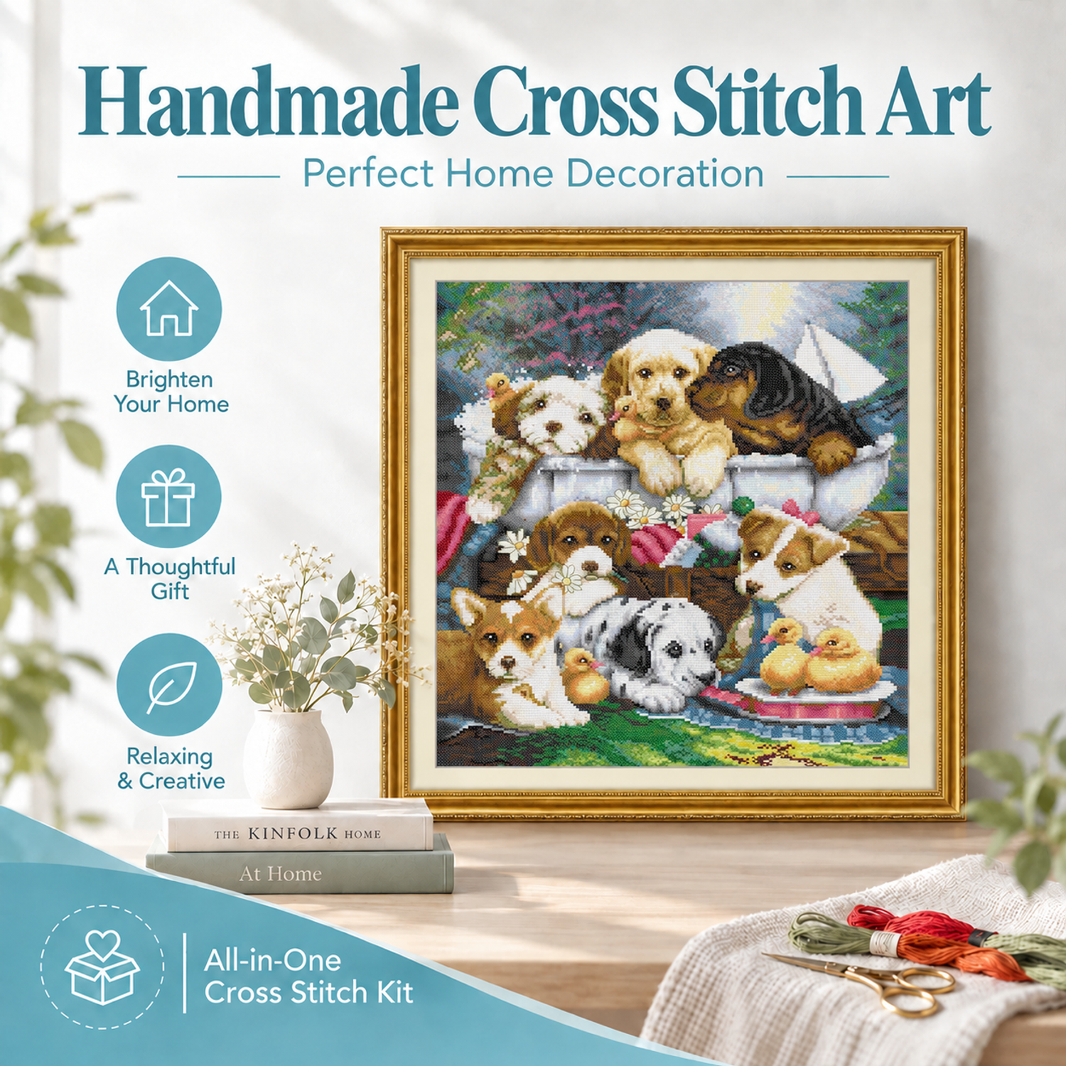 Dog bathing time Animal Cross Stitch Embroidery Kit, Perfect Handmade Gift for Adult Crafters 7 1 122