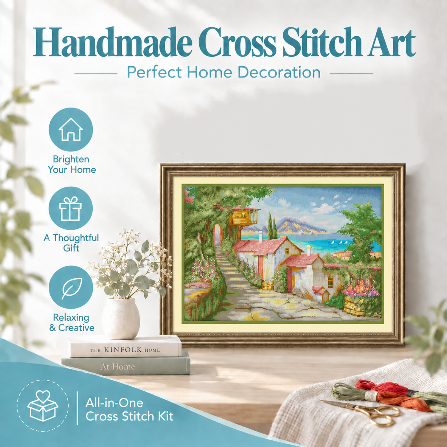 Scenery Cross Stitch Embroidery Kit, DIY Handmade Wall Art, Easy for Adult Crafters 8 1 123