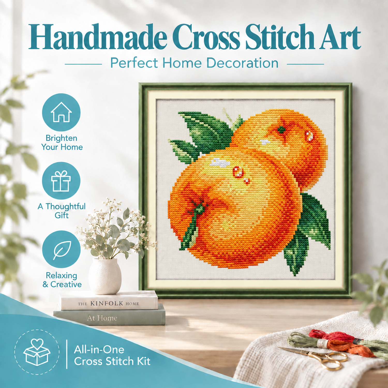 Water-drop oranges Still Life Cross Stitch Embroidery Kit, Step-by-Step Tutorial, Adult Handicraft Project 8 1 124