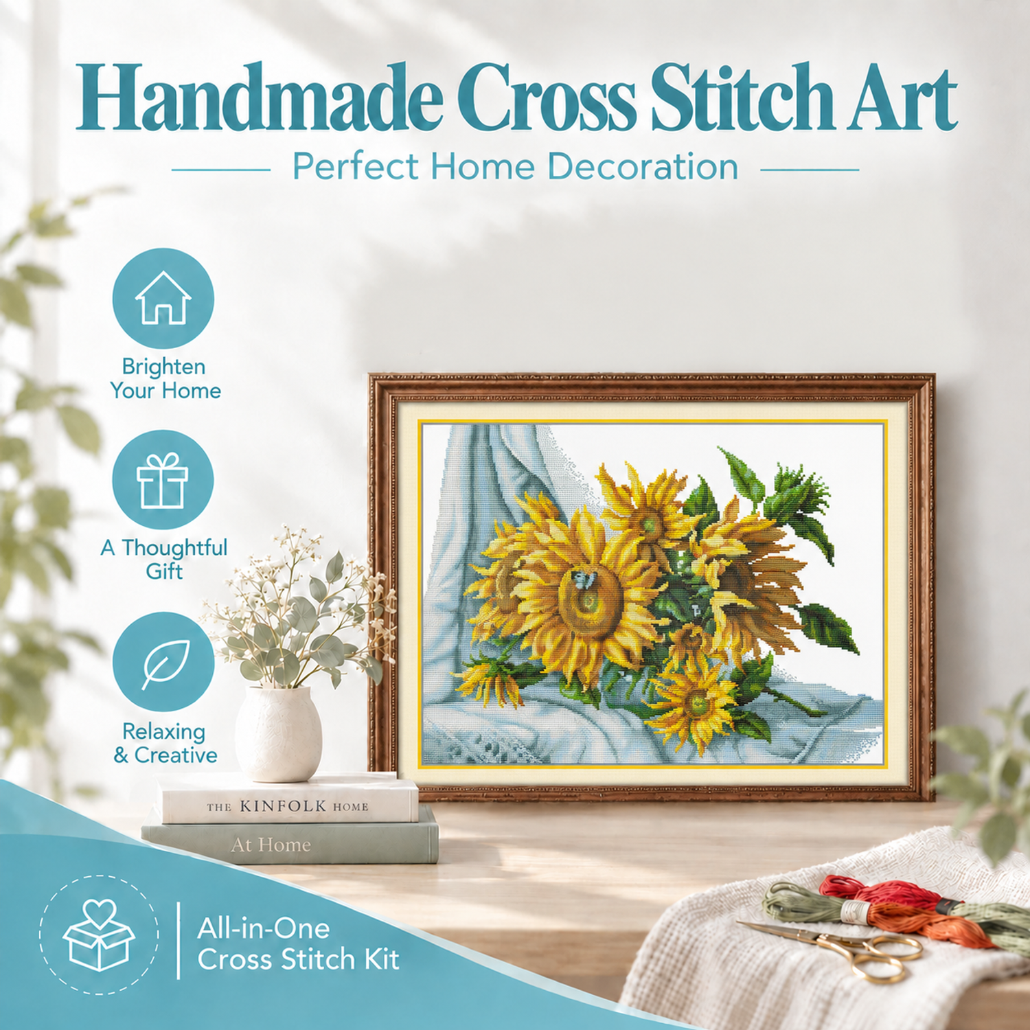 Floral Cross Stitch Embroidery Kit, Easy Leisure Floral Craft, Flower Themed Wall Decor 7 1 131