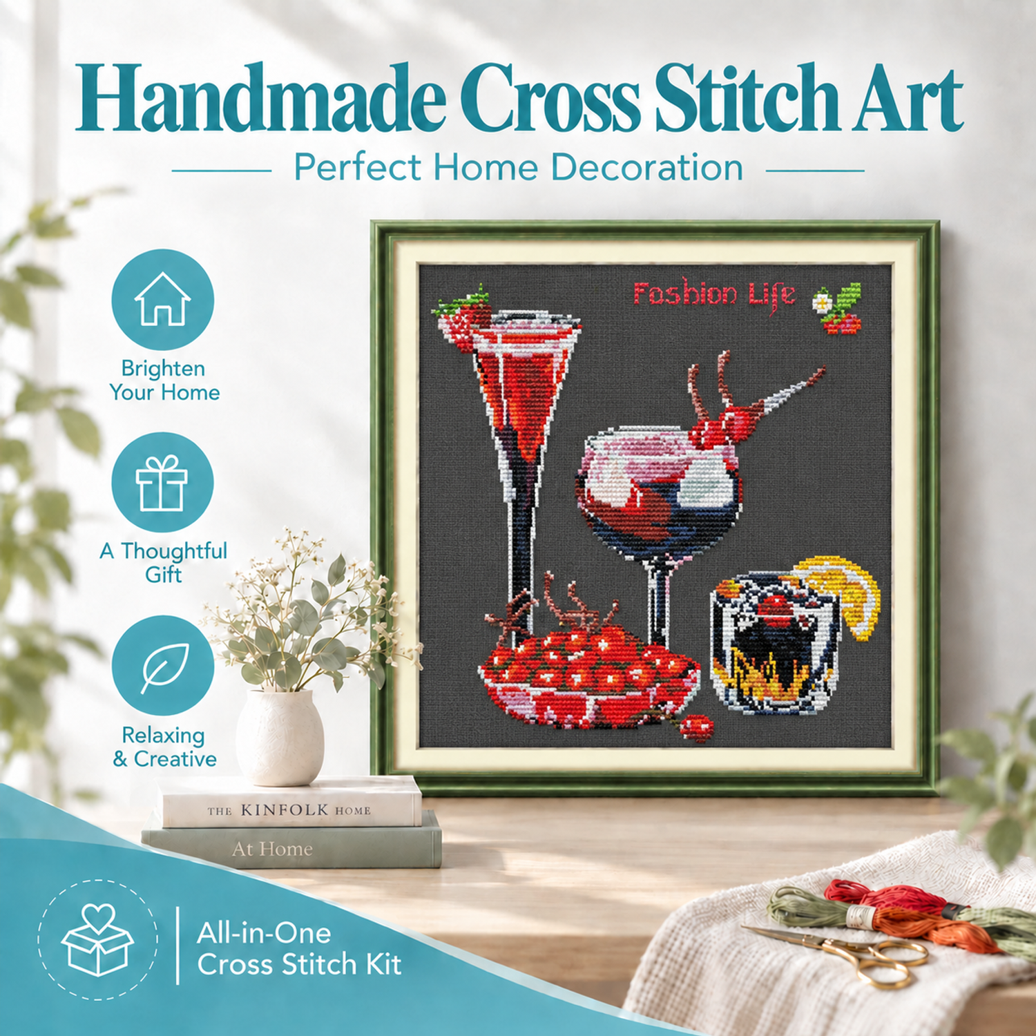 A Carefree Life Still Life Cross Stitch Needlework Kit, Relaxing DIY Activity, Room Wall Hanging Decor 8 1 137