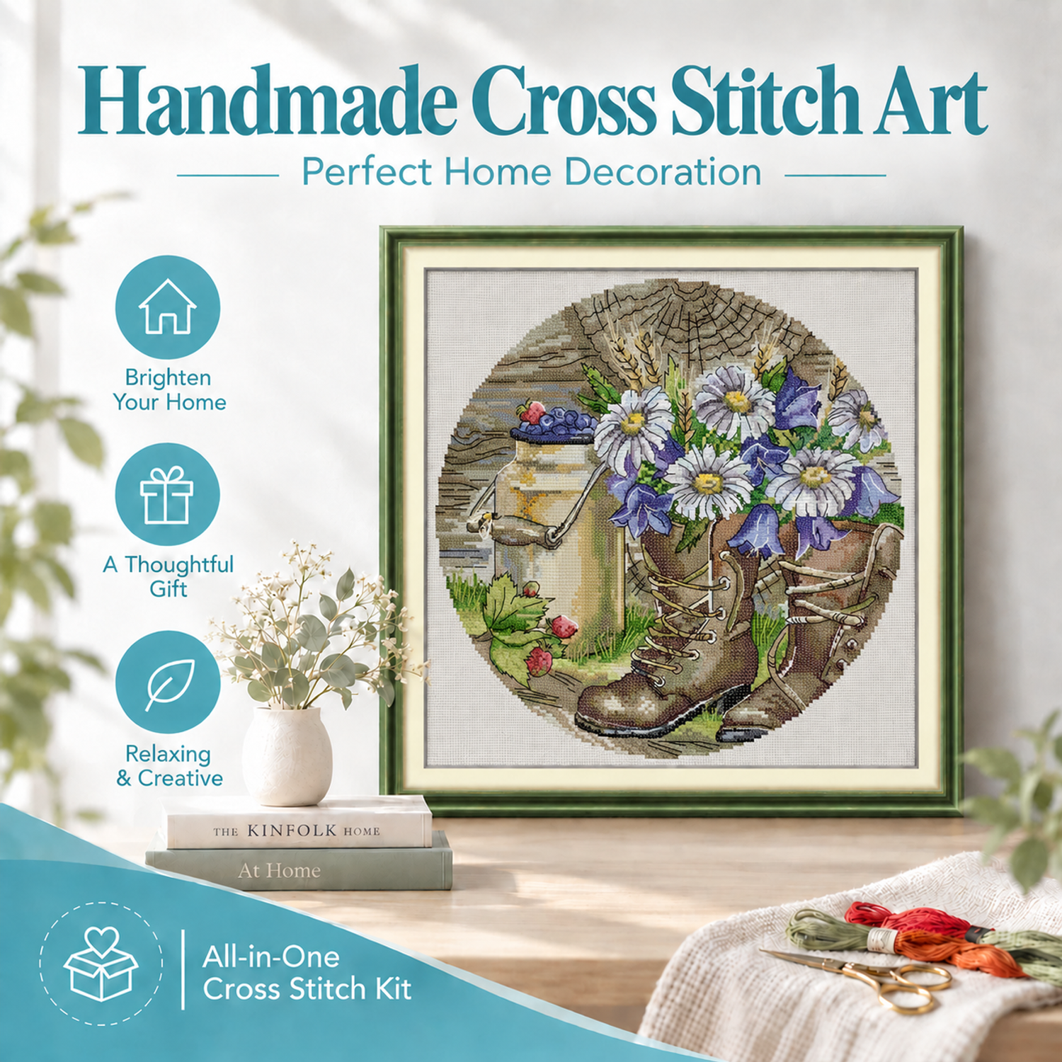 Chamomiles Garden Flower Cross Stitch Embroidery Kit, DIY Hand Stitch Art, Living Room Wall Decor 8 1 141