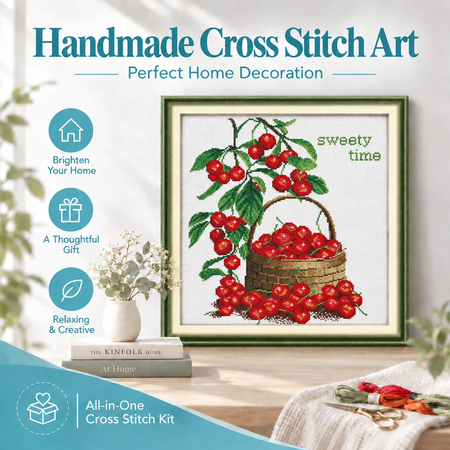 Sweet times Still Life Cross Stitch Art Kit, Complete Handcraft Supplies, Tabletop Wall Art Decor 8 1 143