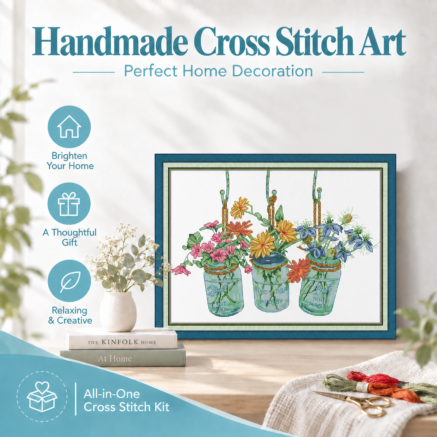 Three vase of flowers 1 Wild Flower Cross Stitch Embroidery Kit, Handmade Floral Art, Bedroom Home Wall Decor 7 1 149