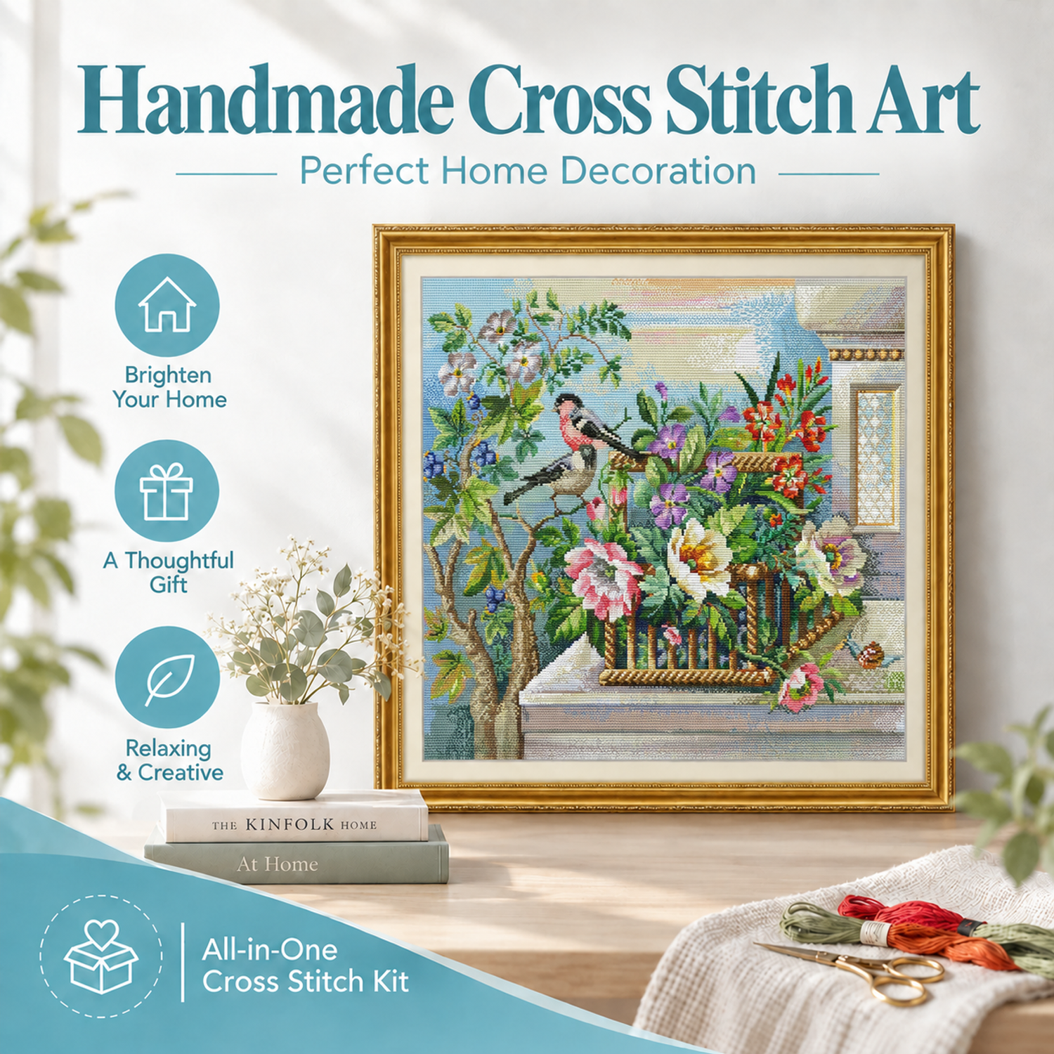 Joy on a branch 4 Animal Cross Stitch Embroidery Kit, Wildlife Artwork, Bedroom Wall Hanging Decor 7 1 150