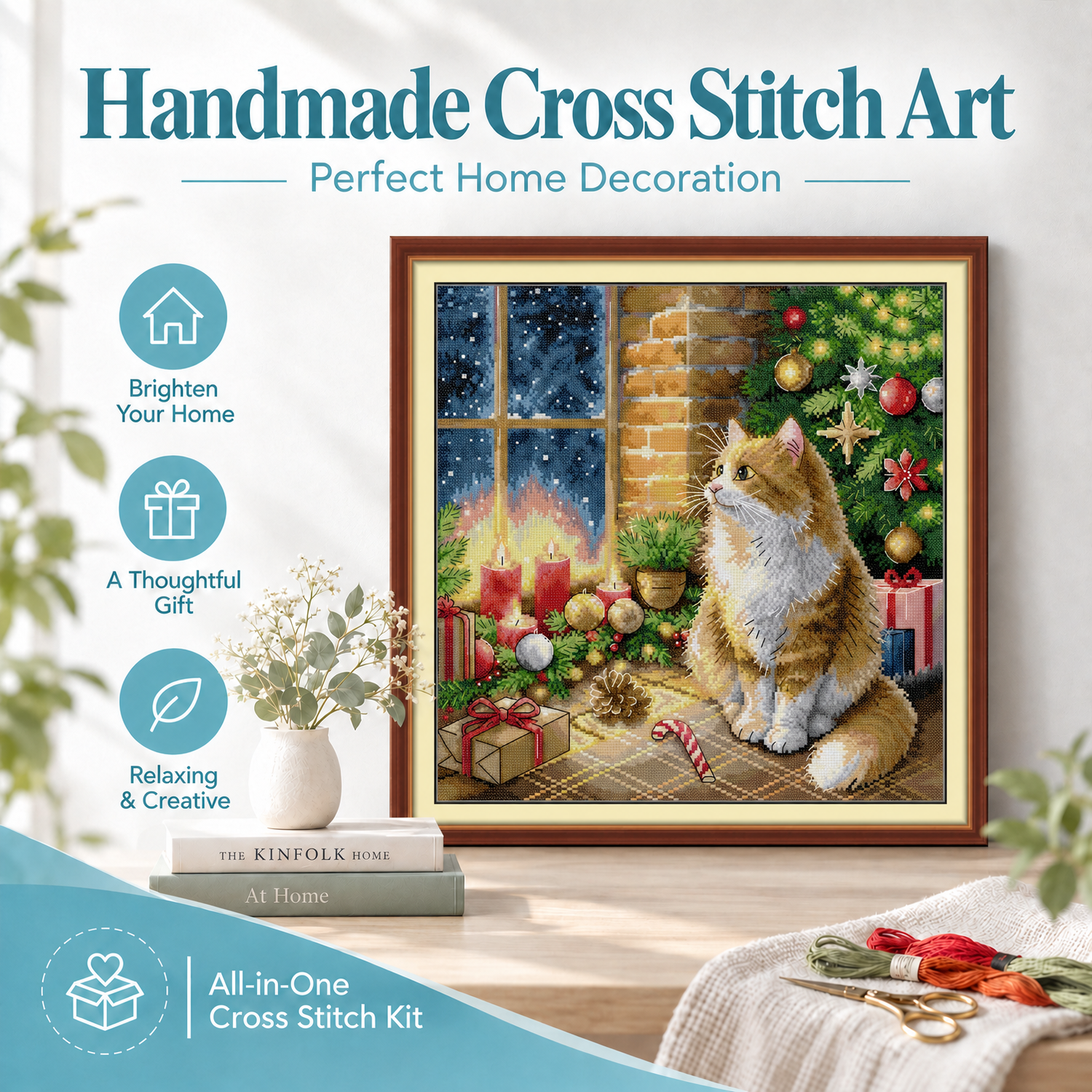 Christmas kitty Easy Animal Cross Stitch Needlework Kit, Leisure Handcraft, Home Wall Art Decor 7 1 151