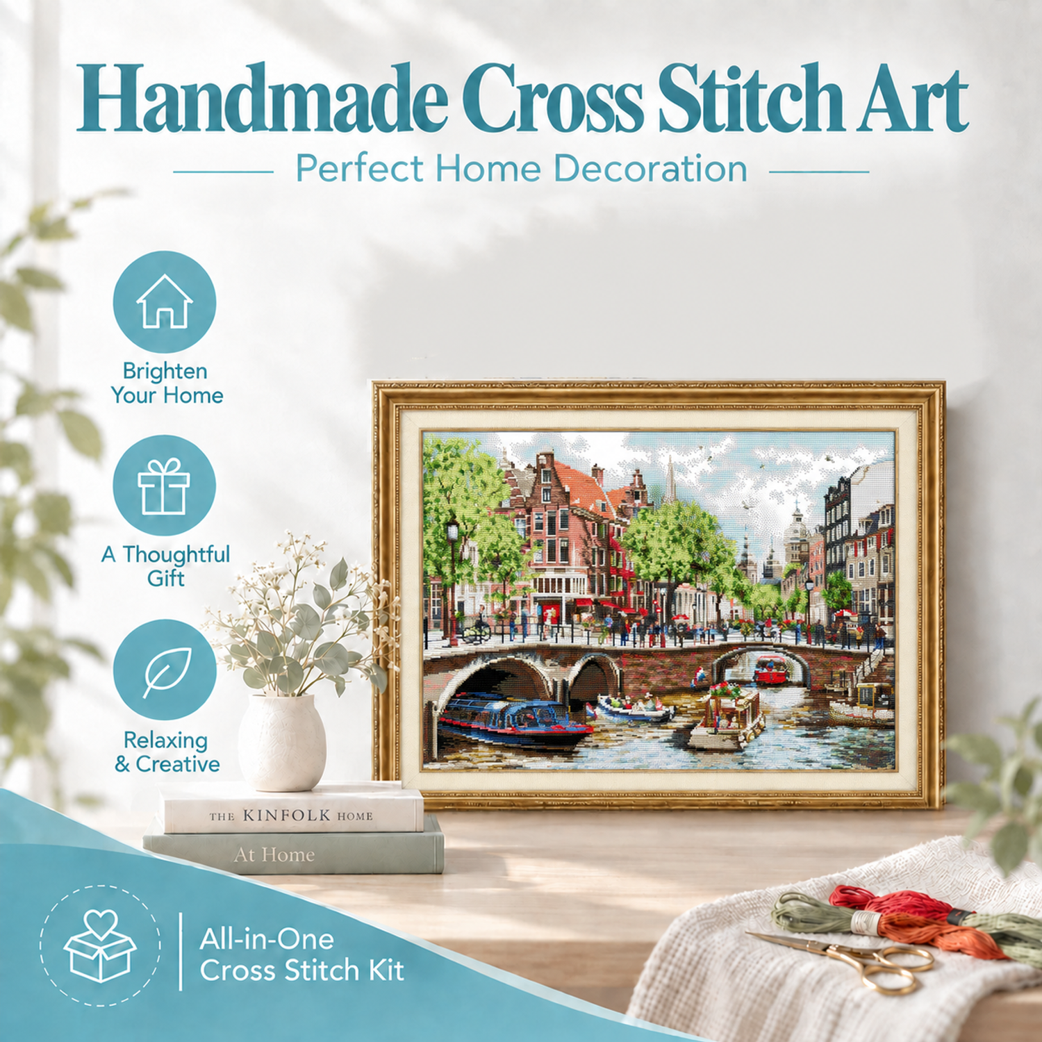 Mountain Lake Scenery Cross Stitch Embroidery Kit, Complete Set for Adult New Stitchers, Wall Decor 8 1 153