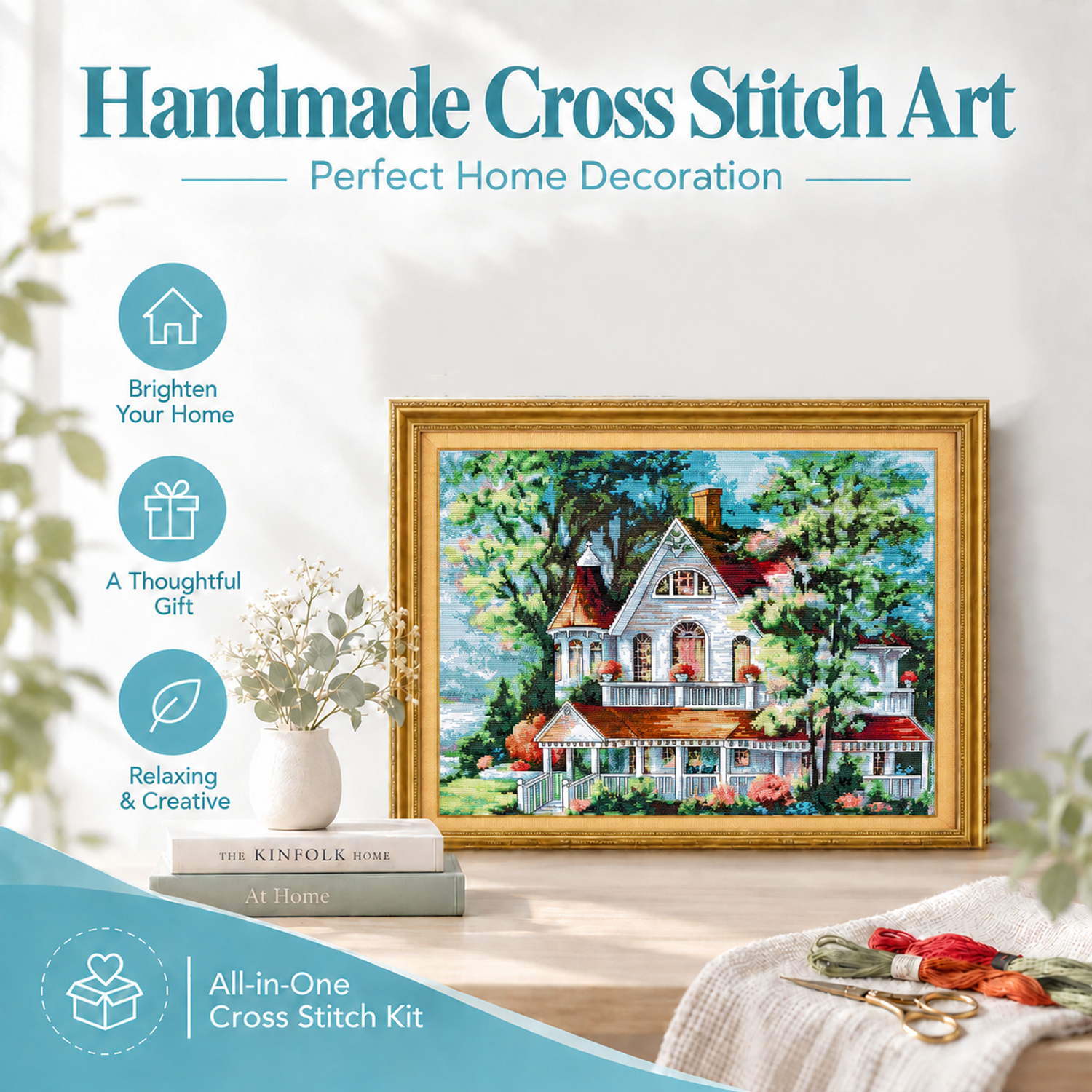 Forest River Scenery Cross Stitch Embroidery Kit, DIY Hand Stitch Art, Living Room Wall Decor 7 1 154