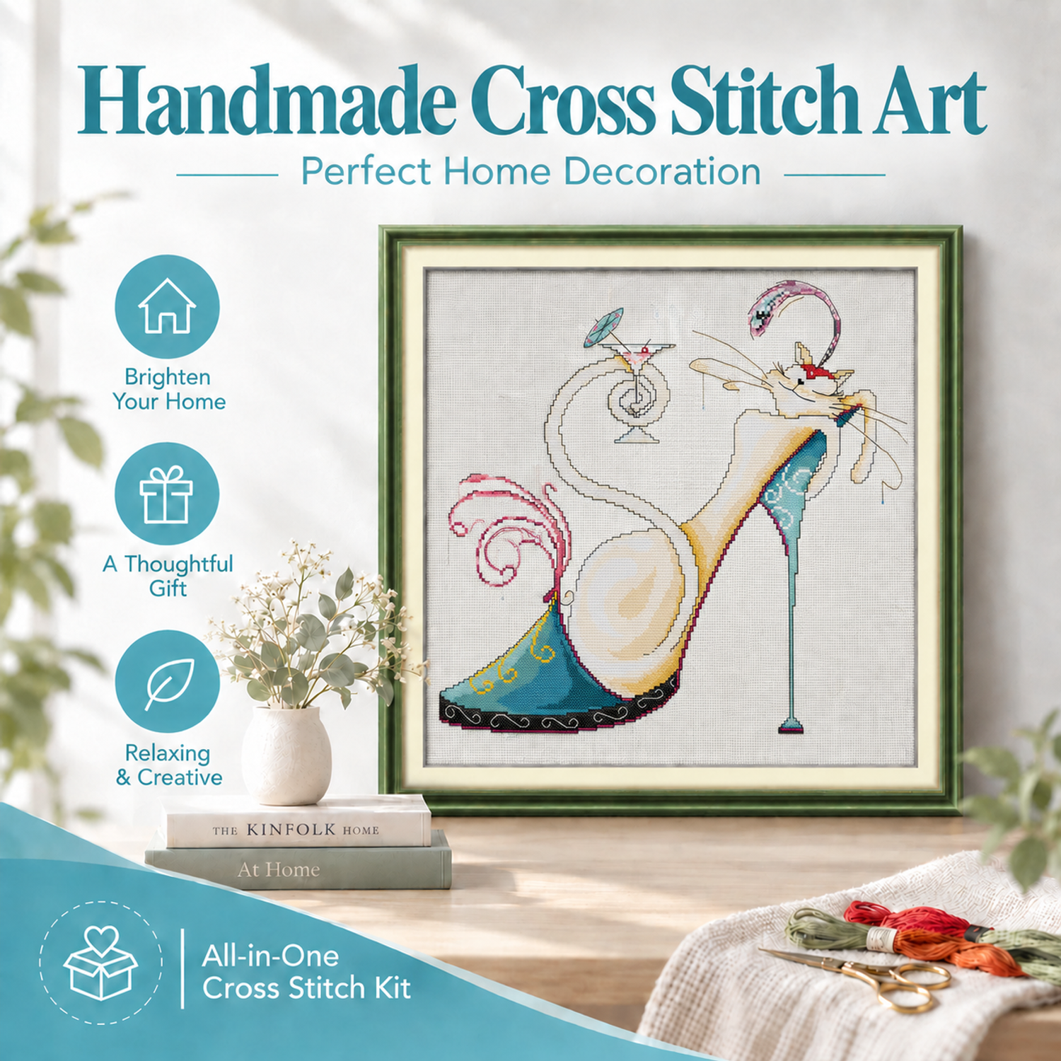Fashion high heels and a cat Full Package Still Life Cross Stitch Embroidery Kit, Easy Step Guide, Interior Decor 8 1 164