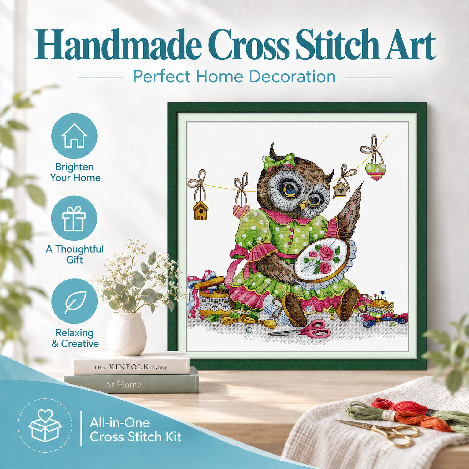 The Owl Who Loves to Embroider Animal Cross Stitch Embroidery Kit, Creative Handmade Project, Animal Art Decor 7 1 167