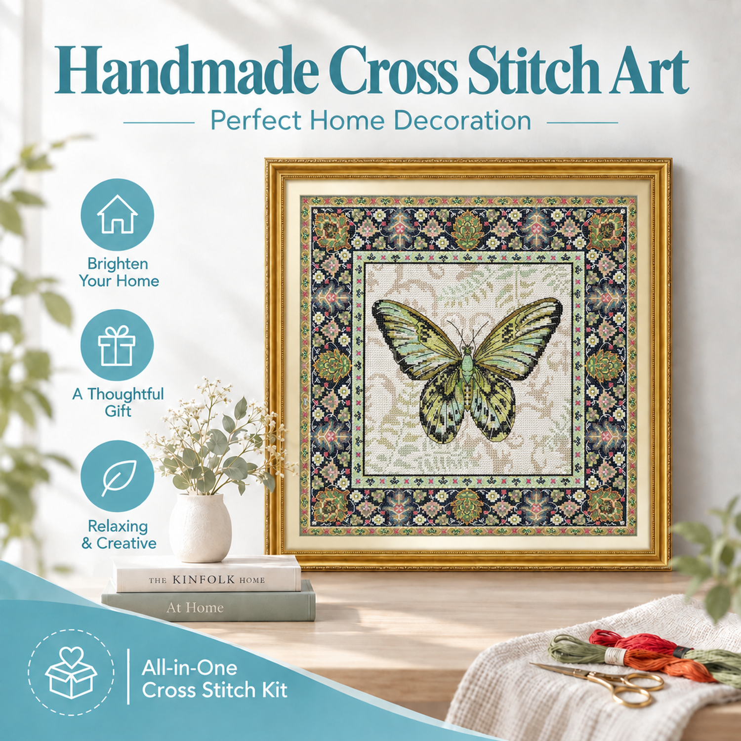 Butterfly Geometry Elegant Wildlife Cross Stitch Kit, Graceful Animal Composition, Home Wall Hanging Art 7 1 168