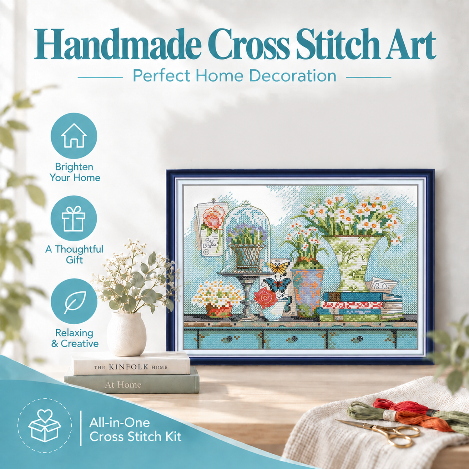 Garden Collectibles Simple Floral Cross Stitch Embroidery Kit, DIY Handicraft Gift, Home Wall Art Decoration 7 1 169