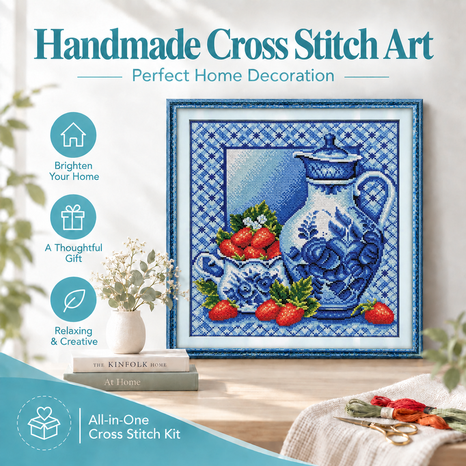 Blue and white porcelain Still Life Cross Stitch Kit, Artistic Table Arrangement, DIY Handicraft Wall Decor 8 1 173