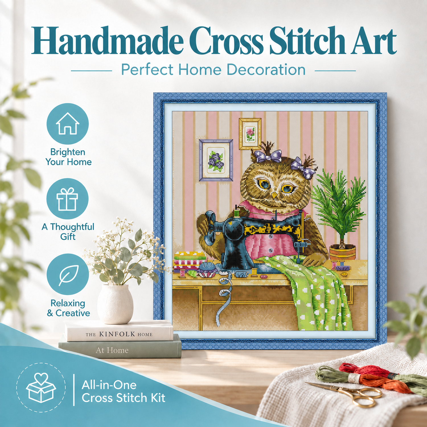 The Owl Who Loves to Sewing Animal Cross Stitch Embroidery Kit, DIY Hobby Activity Kit for Adult Beginners 7 1 174