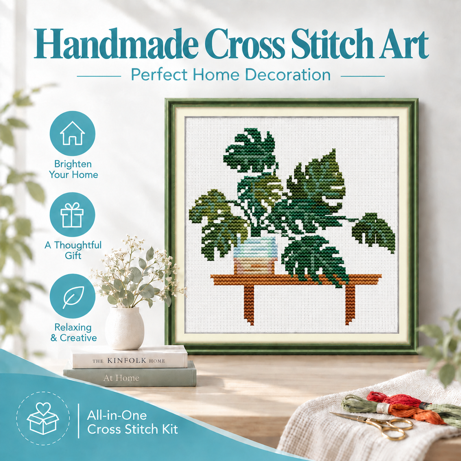 Monstera deliciosa Liebm Floral Cross Stitch Embroidery Kit for Hobby Lovers, Easy Pattern, Home Wall Art Decor 8 1 179
