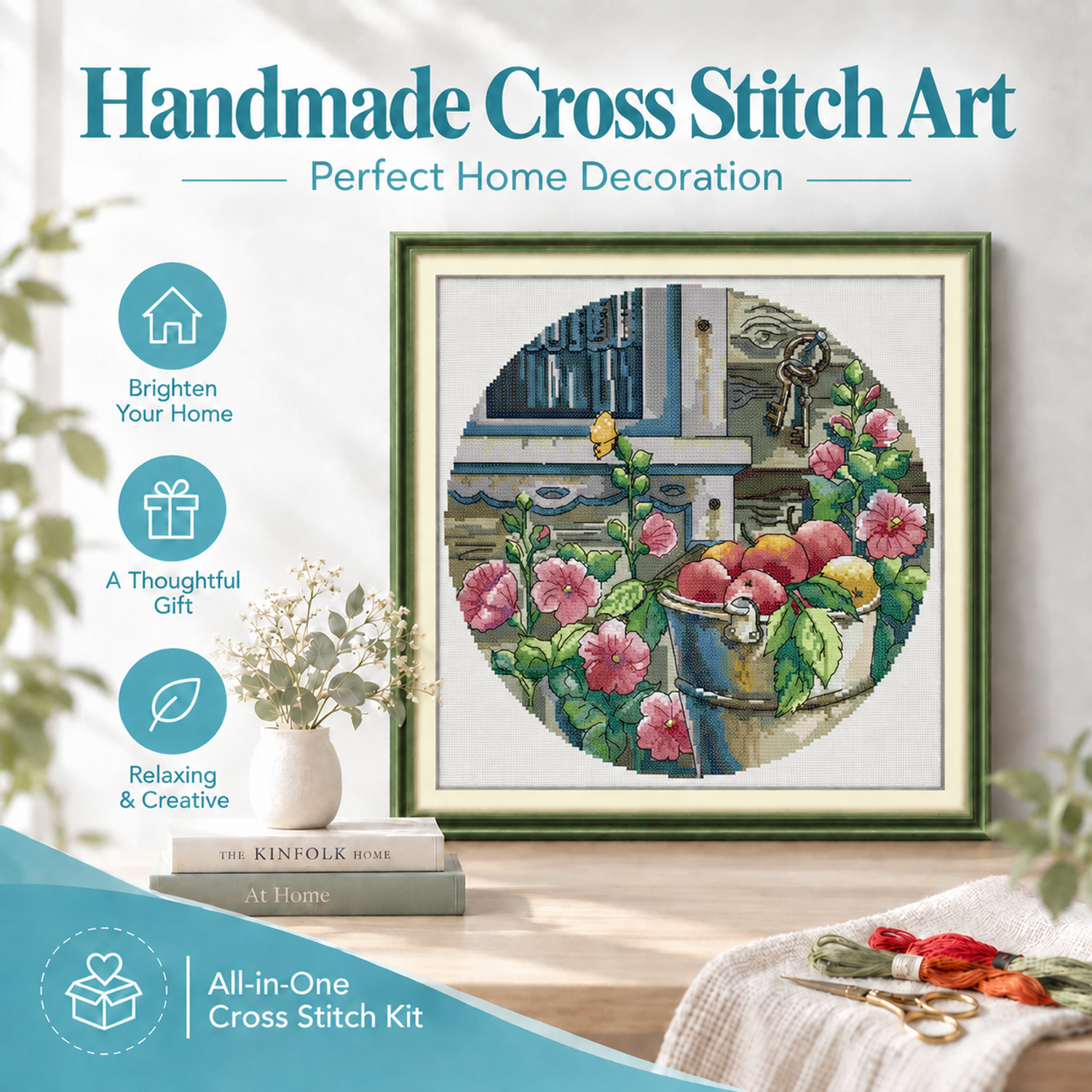 Mallow Spring Flower Cross Stitch Embroidery Kit, DIY Floral Wall Art Project for Adult Beginners 8 1 181