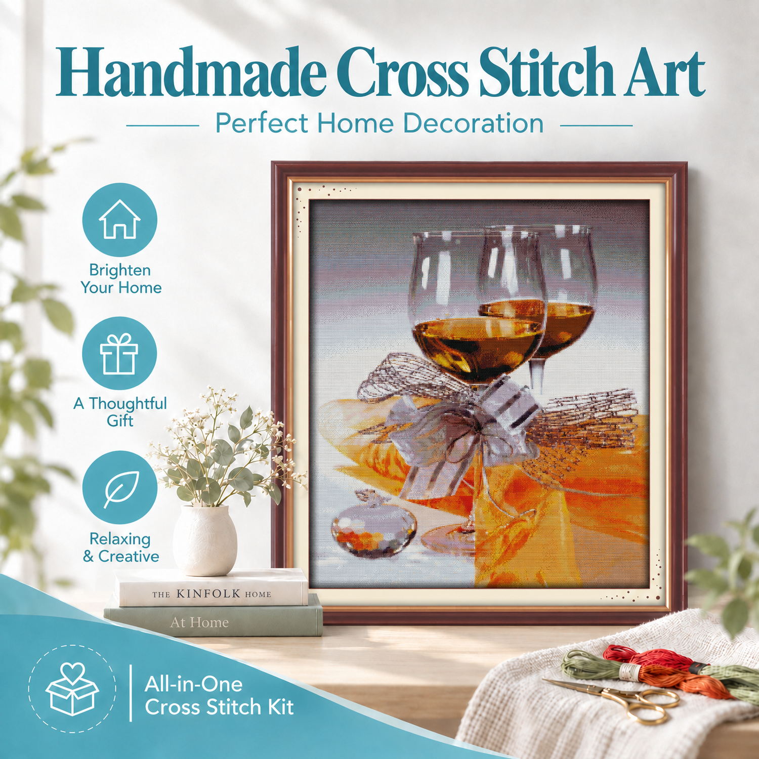 Sweetnessand poetic Beginner Friendly Still Life Cross Stitch Embroidery Kit, Hand Stitch Room Wall Art 8 1 182