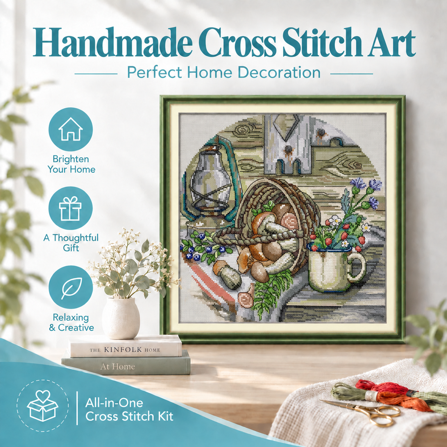 Mushrooms Floral Cross Stitch Embroidery Kit with Instruction, Easy DIY Craft, Home Wall Art Decor 8 1 184