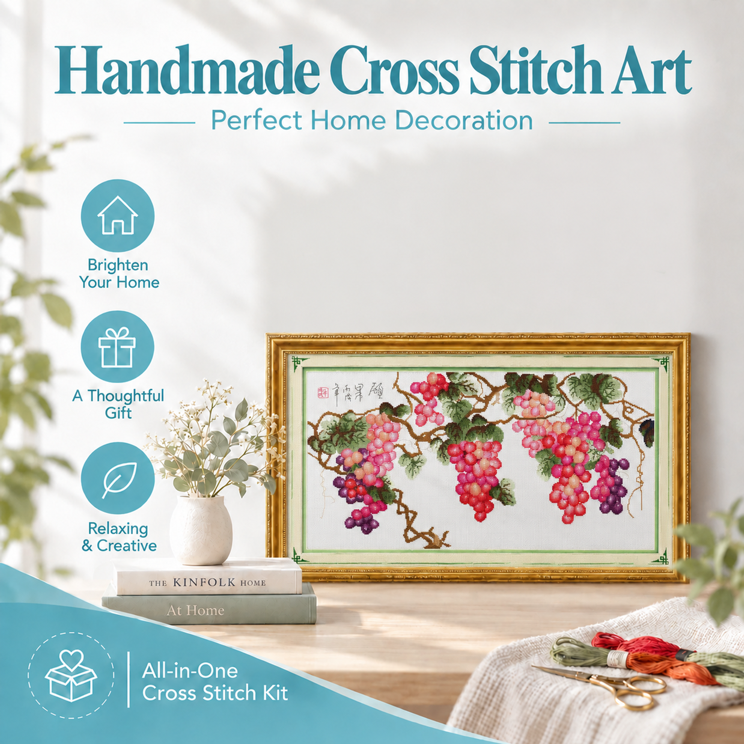 Harvest Classic Art Still Life Cross Stitch Kit, Timeless Table Pattern, Living Room Hanging Art 8 1 196