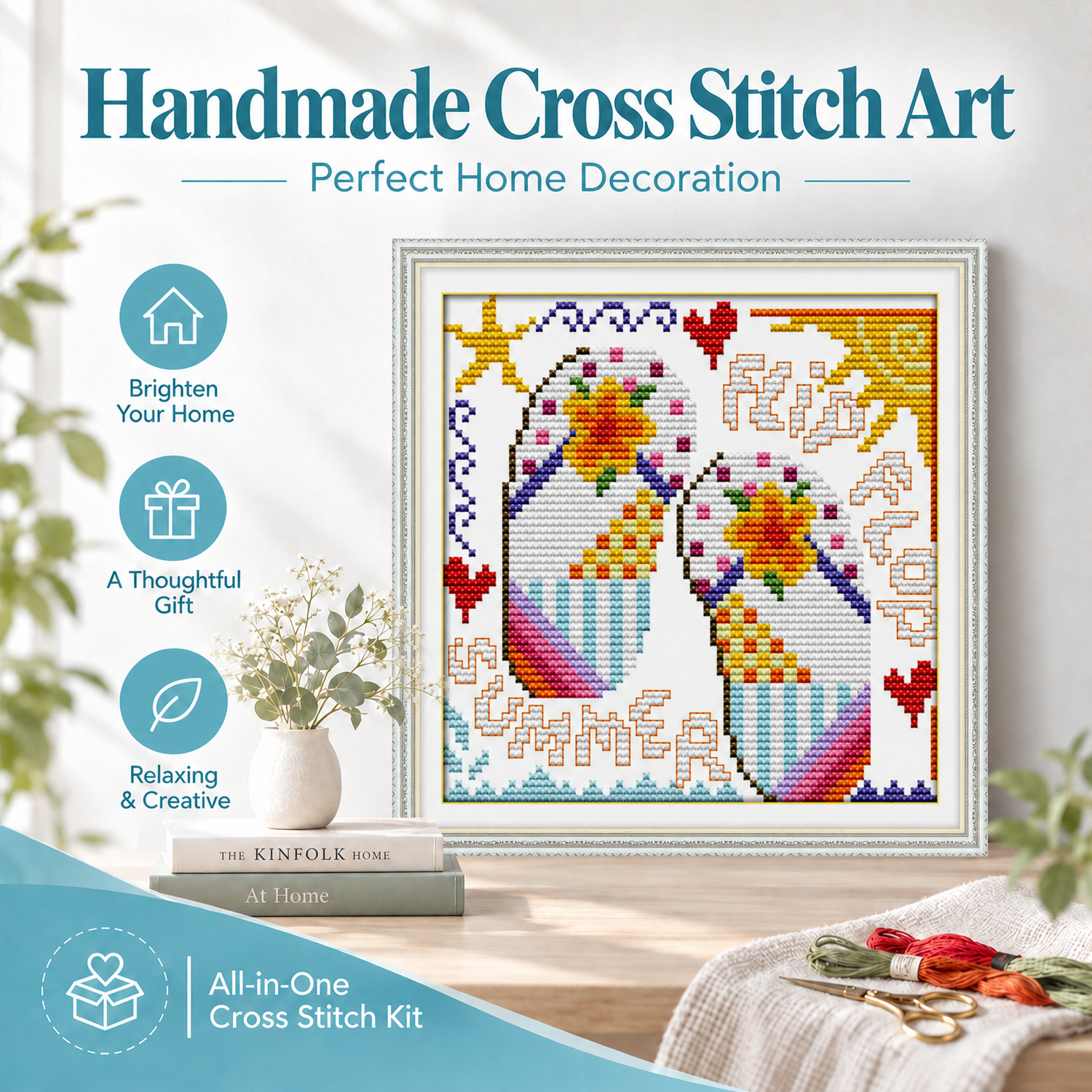 Flower slippers Pre-Printed Still Life Cross Stitch Kit, No Counting Needed, DIY Still Life Art for Home Wall 7 1 20