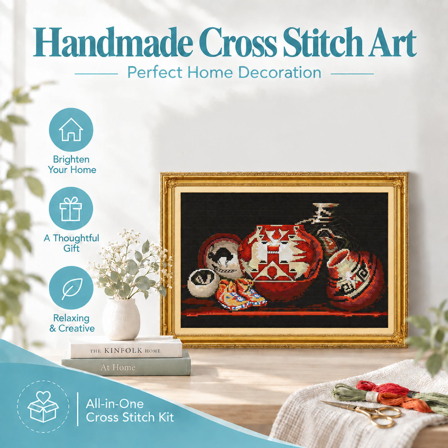 Classical art Easy Still Life Cross Stitch Needlework Kit, Leisure Hand Stitch, Home Wall Hanging Art 8 1 201