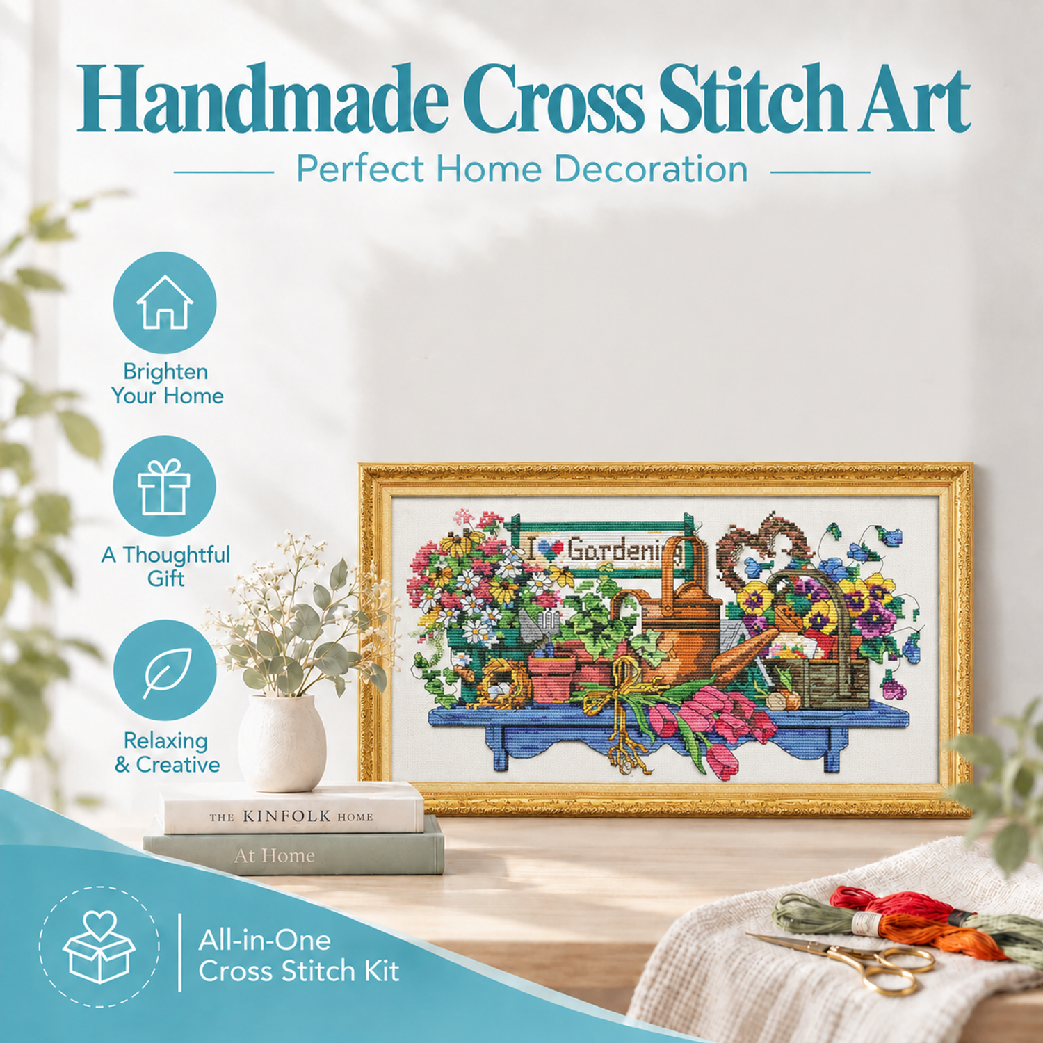 I love gardening Warm Cozy Still Life Cross Stitch Embroidery Kit, Indoor Table Objects, Adult Craft 8 1 203