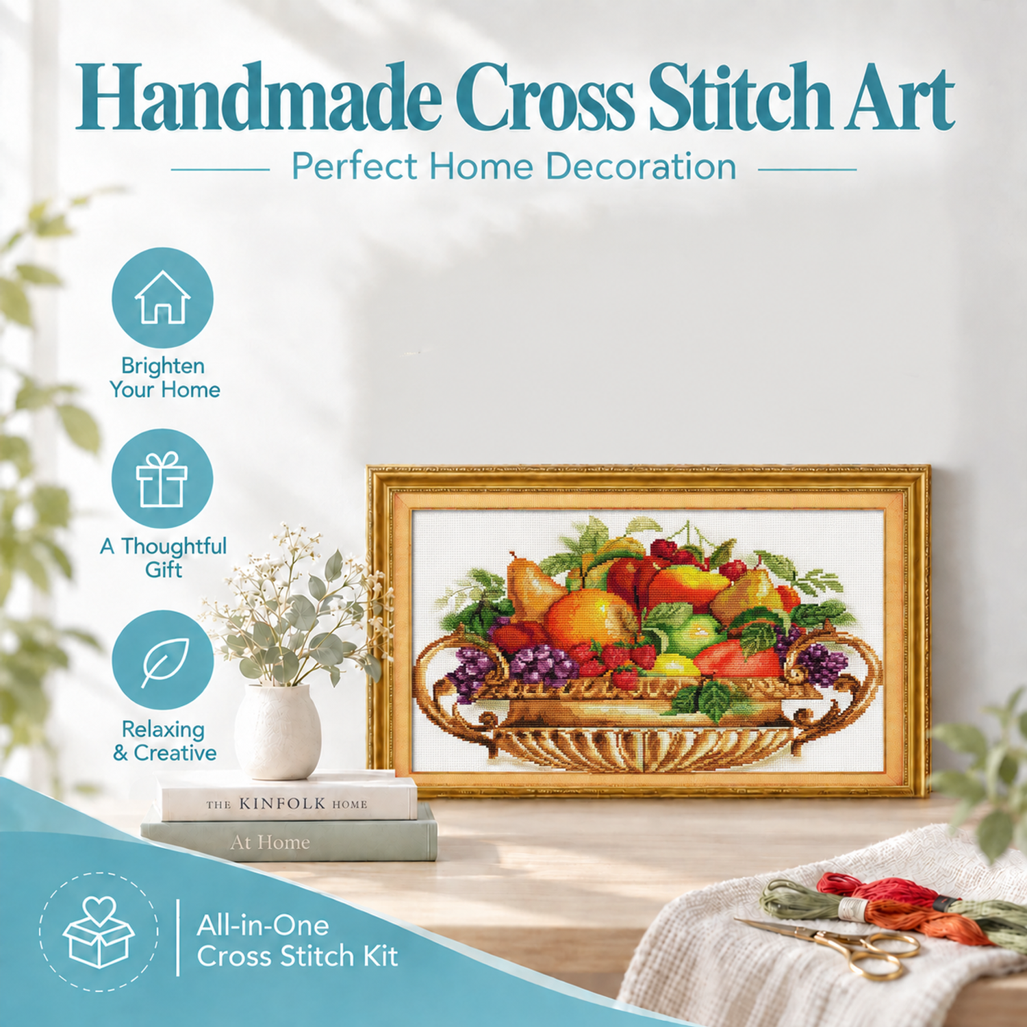 Fruit dish Simple Composed Still Life Cross Stitch Kit, Quick Stitch Project, Interior Wall Art 8 1 207