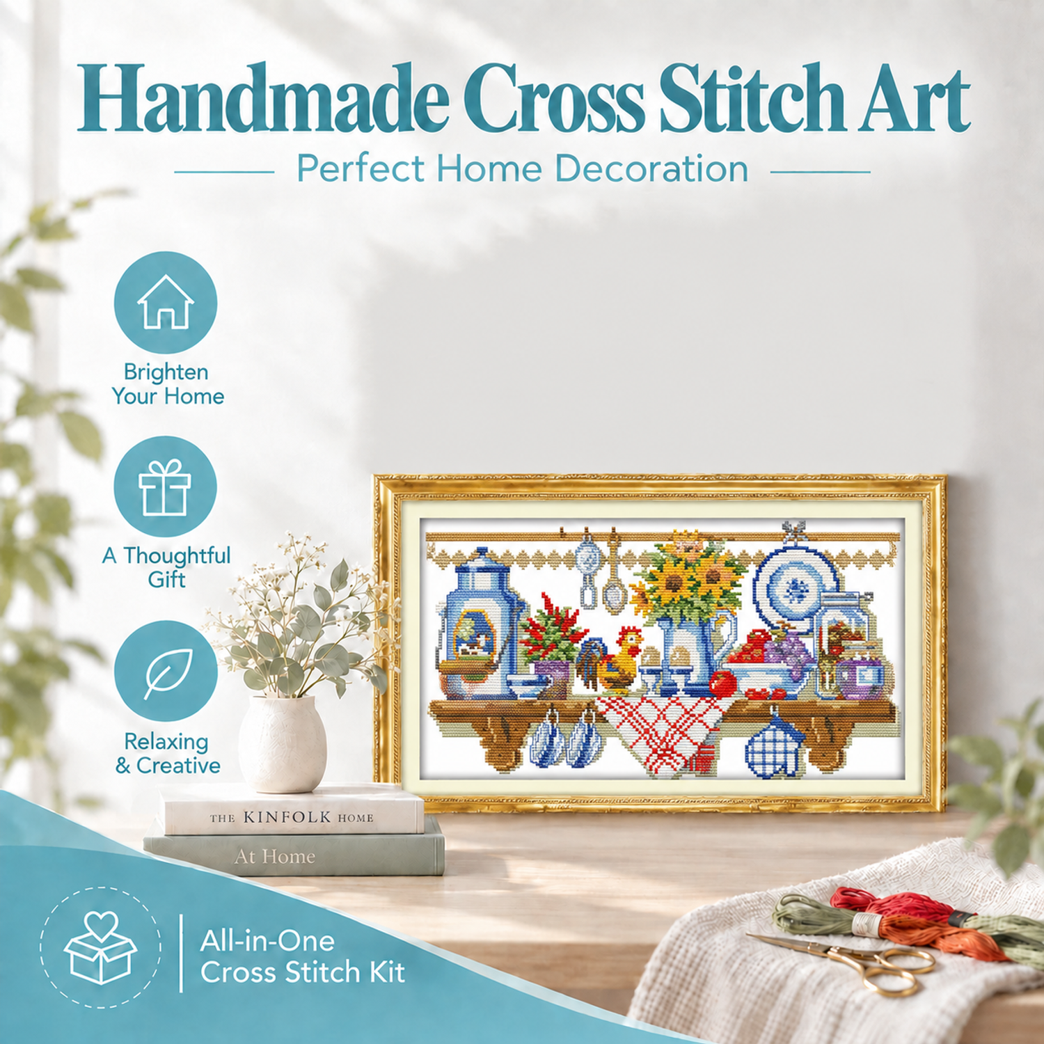 The kitchen corner Still Life Cross Stitch Embroidery Kit, Complete Needlework Set, Suitable for New Stitchers 9 1 208