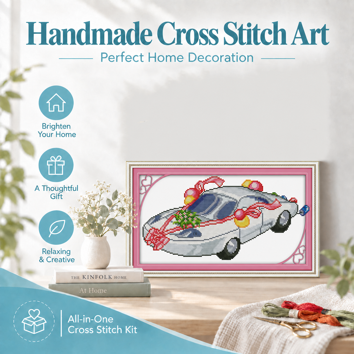 The wedding car Art Table Still Life Cross Stitch Kit, Beautiful Object Composition, Adult Wall Decor 8 1 209