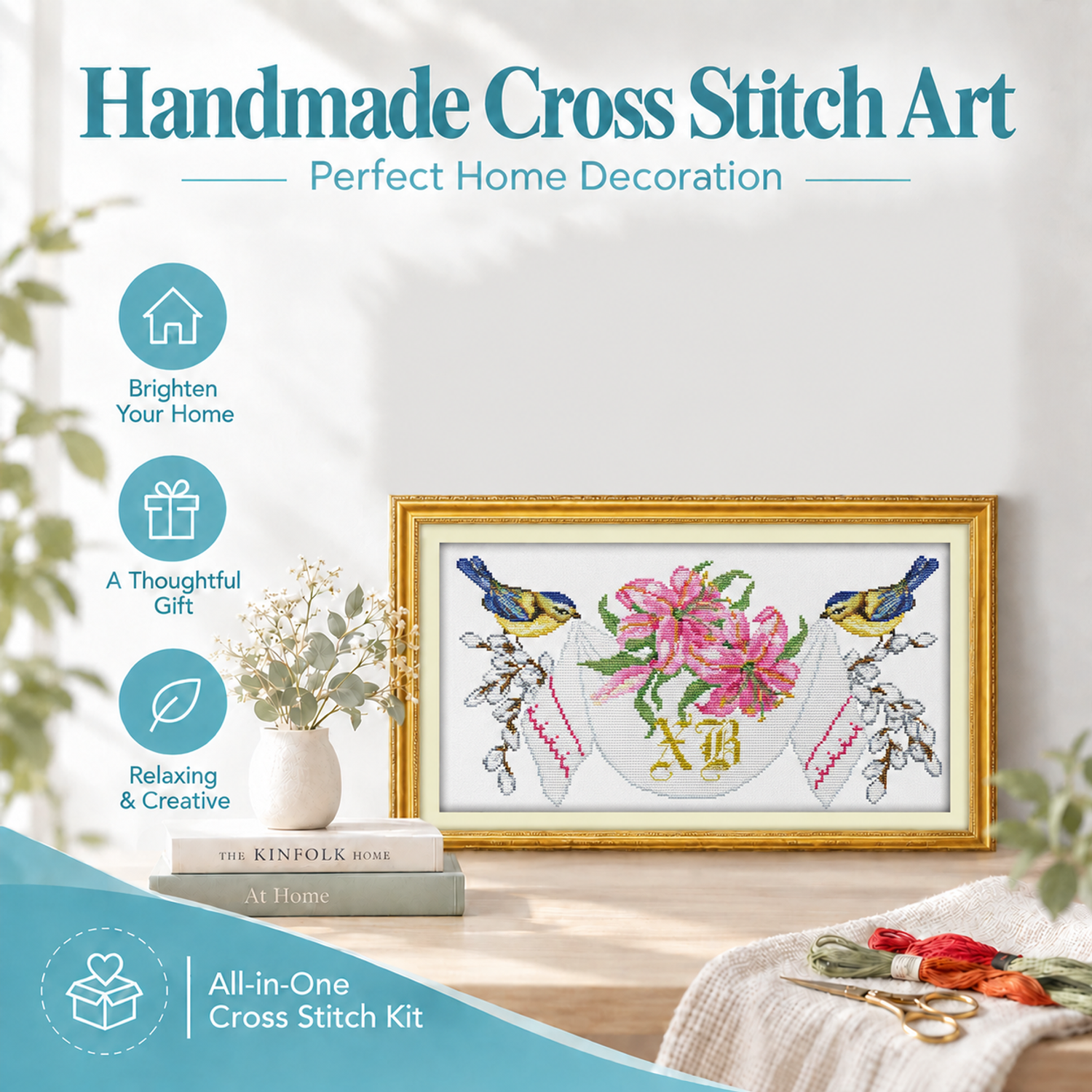 Wedding anniversary Still Life Cross Stitch Embroidery Kit, Handcrafted Table Scene, Wonderful Craft Gift 8 1 210