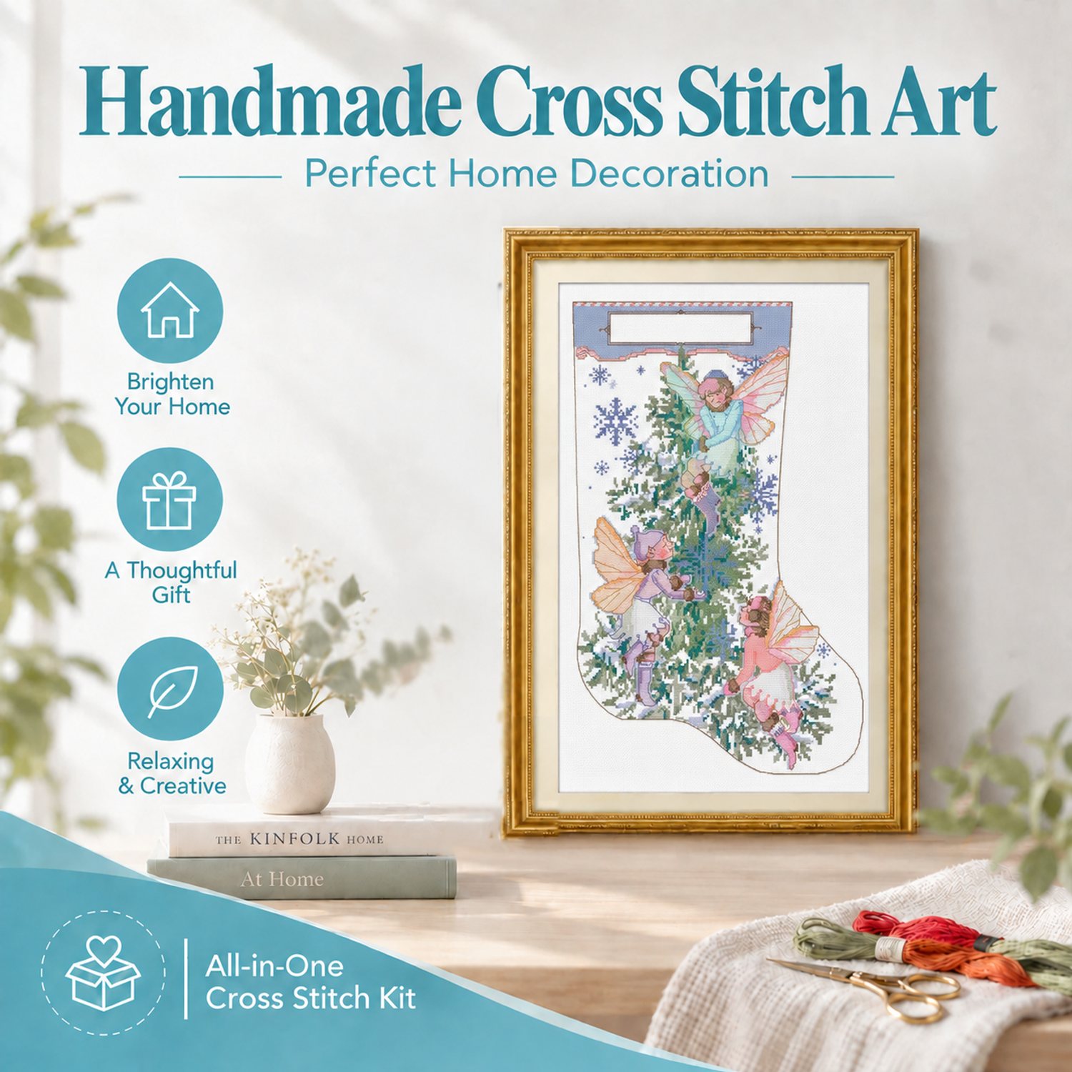 Christmas Stocking - Little Elf Still Life Cross Stitch Embroidery Kit, Leisure Handwork Craft, Home Interior Wall Decor 8 1 212