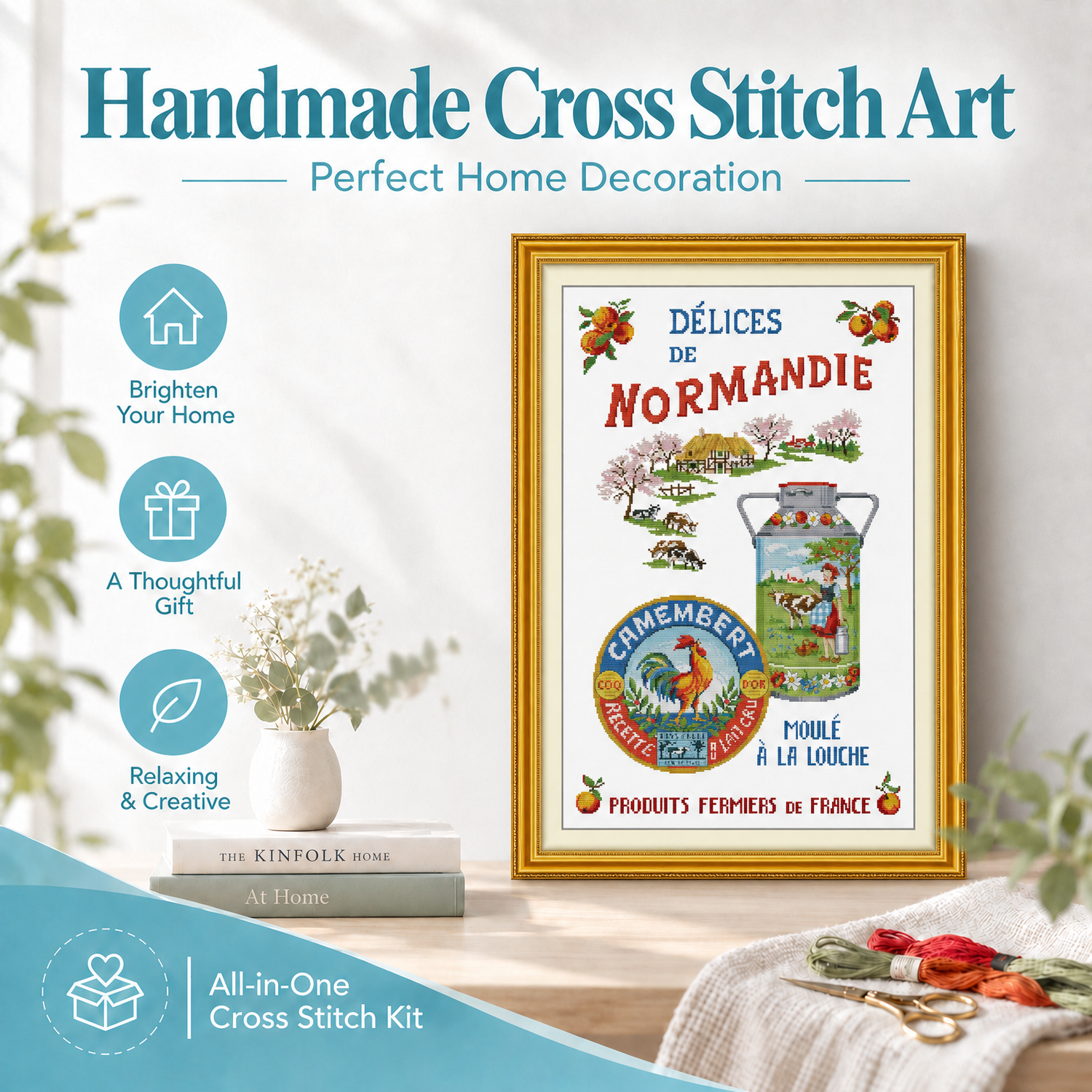 Specialties of Normandy Earth Tone Still Life Cross Stitch Kit, Natural Object Colors, Home Wall Hanging Art 8 1 213