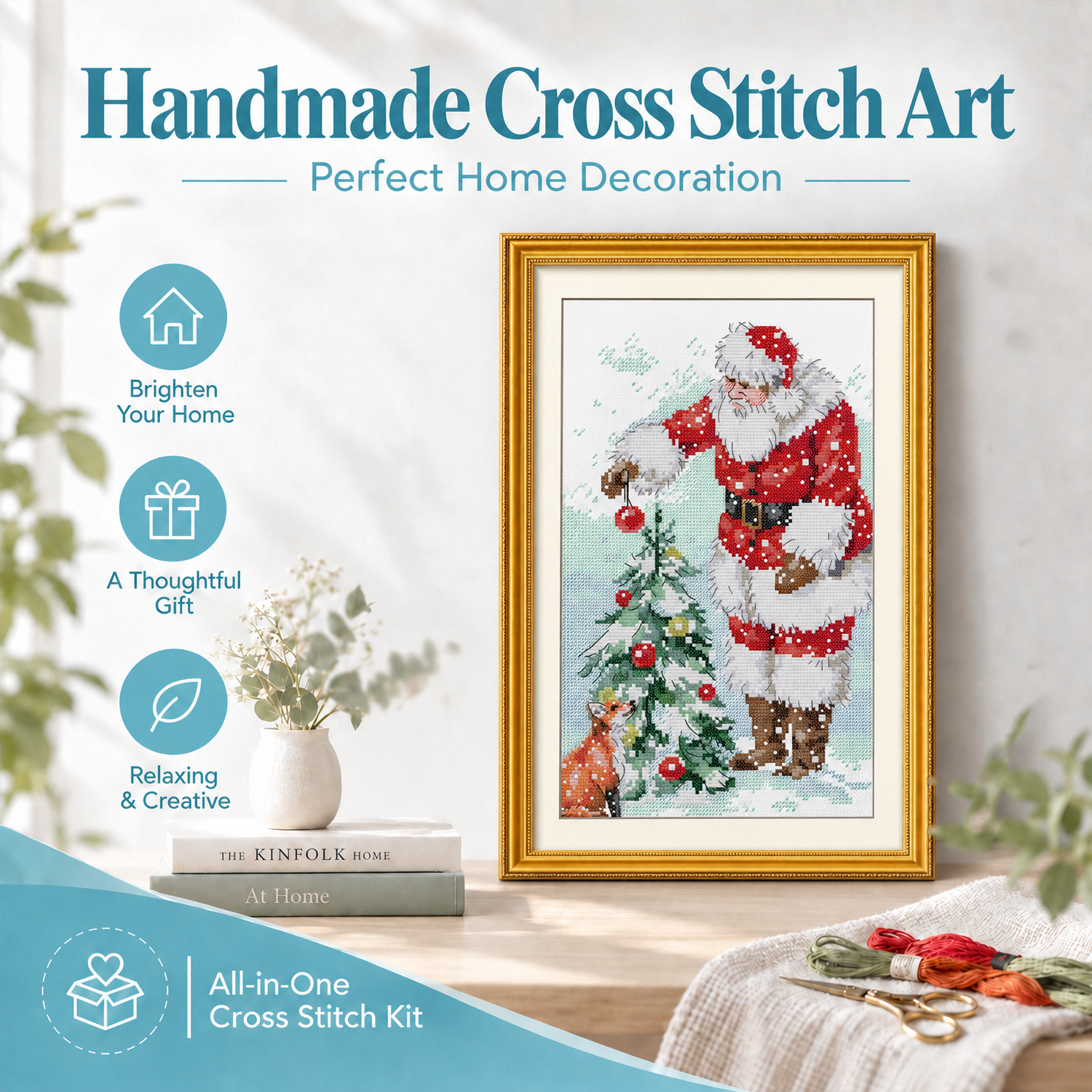 Christmas Stocking - Santa Claus Still Life Cross Stitch Embroidery Kit, DIY Table Art Making Supplies for Adult Crafters 8 1 214