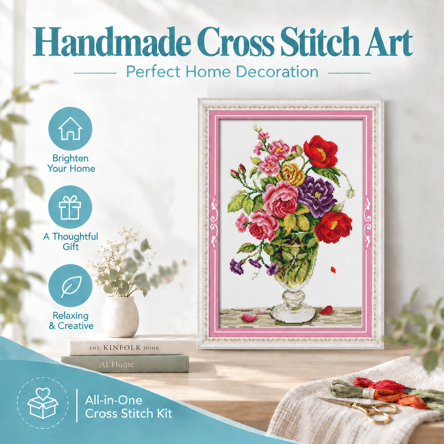 Contend in beauty and fascination Everyday Object Still Life Cross Stitch Kit, Casual Table Scene, Home Wall Decoration 8 1 220
