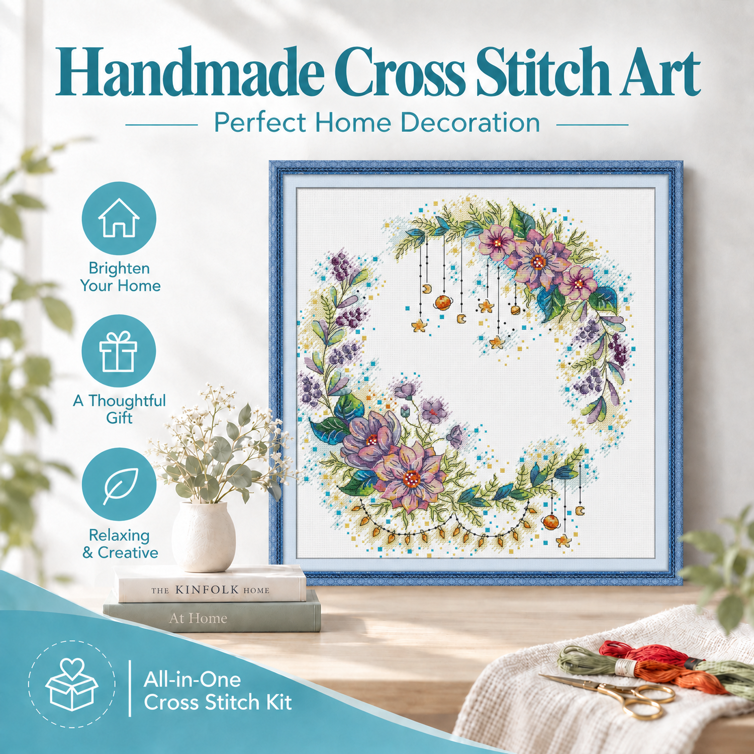 Fairy tale wreath Floral Cross Stitch Embroidery Kit, Handmade Flower Art, Perfect Home Wall Decor 8 1 228