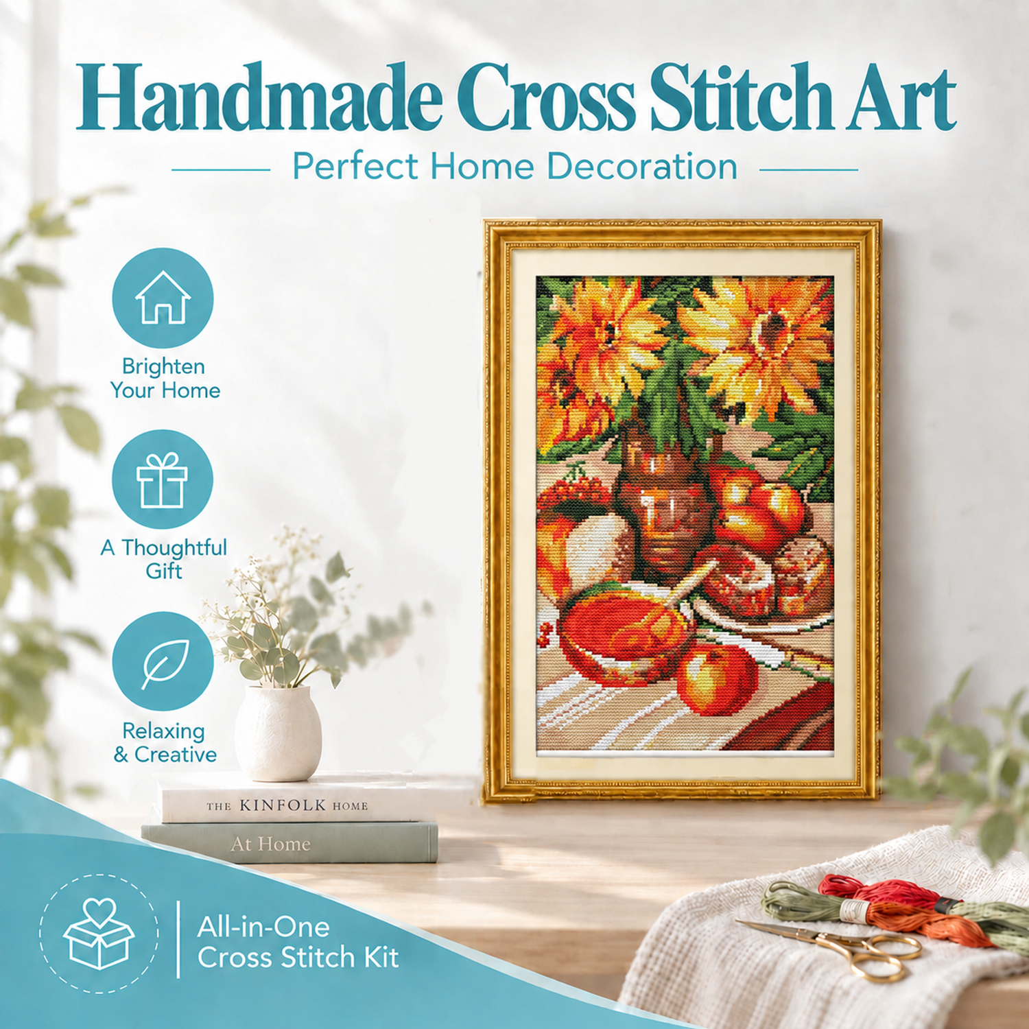 Afternoon tea time Full Still Life Cross Stitch Embroidery Set, Thread Needle & Guide, Adult Craft Project 8 1 231