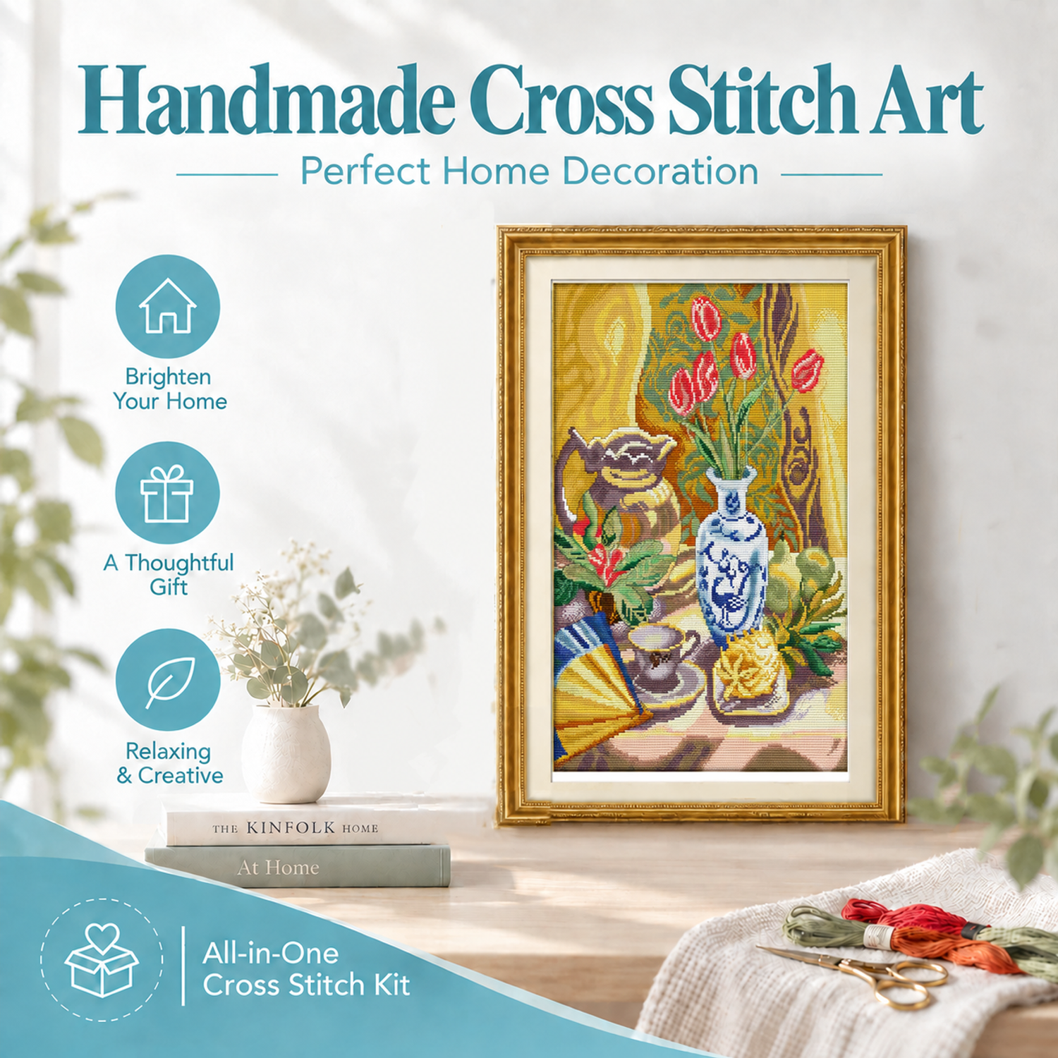 Afternoon tea time Handmade Classic Still Life Cross Stitch Kit, Timeless Table Art, Craft Lover Gift 8 1 235