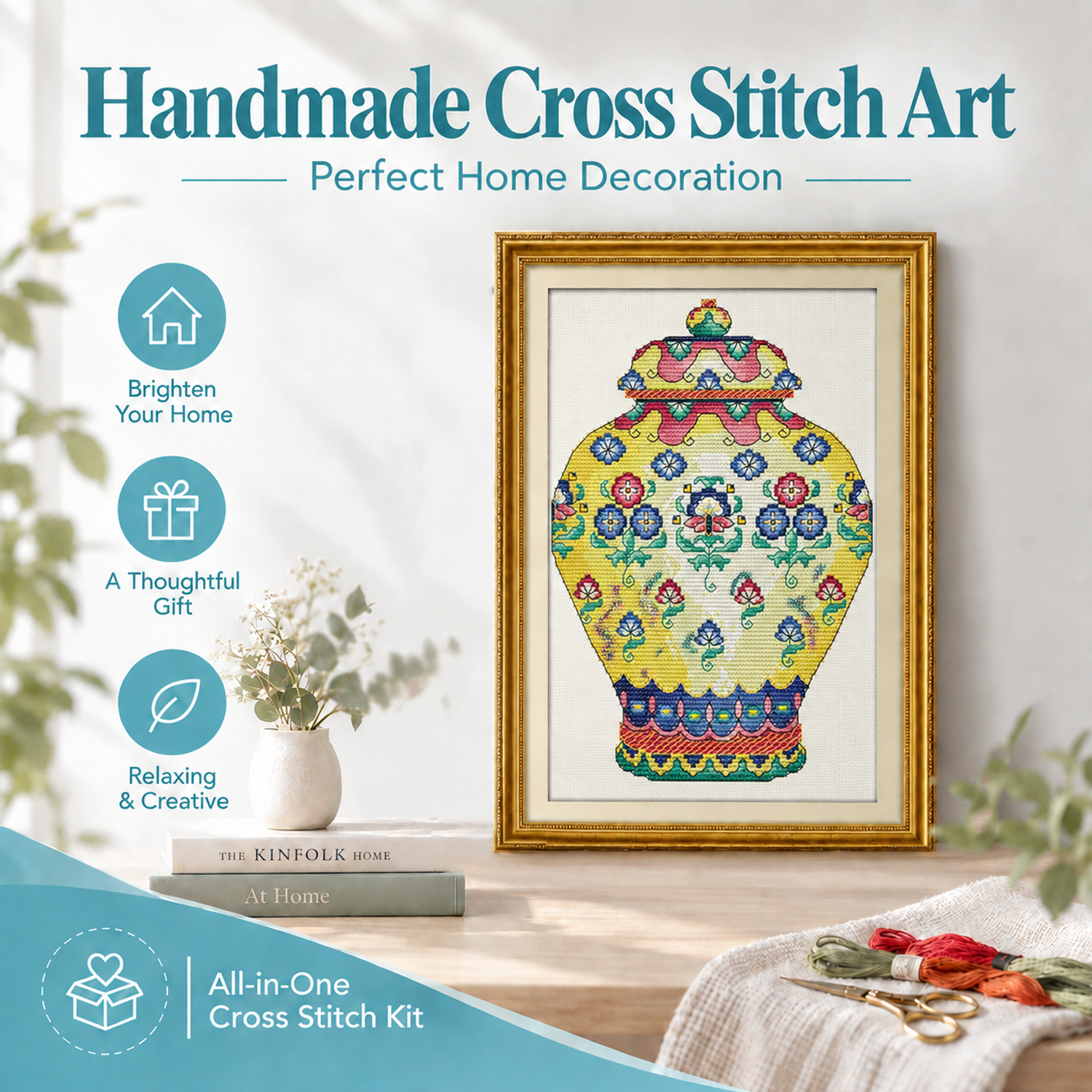 Colorful gilding bottles Beginner Still Life Cross Stitch Embroidery Kit, Complete Step by Step Instruction Included 8 1 237