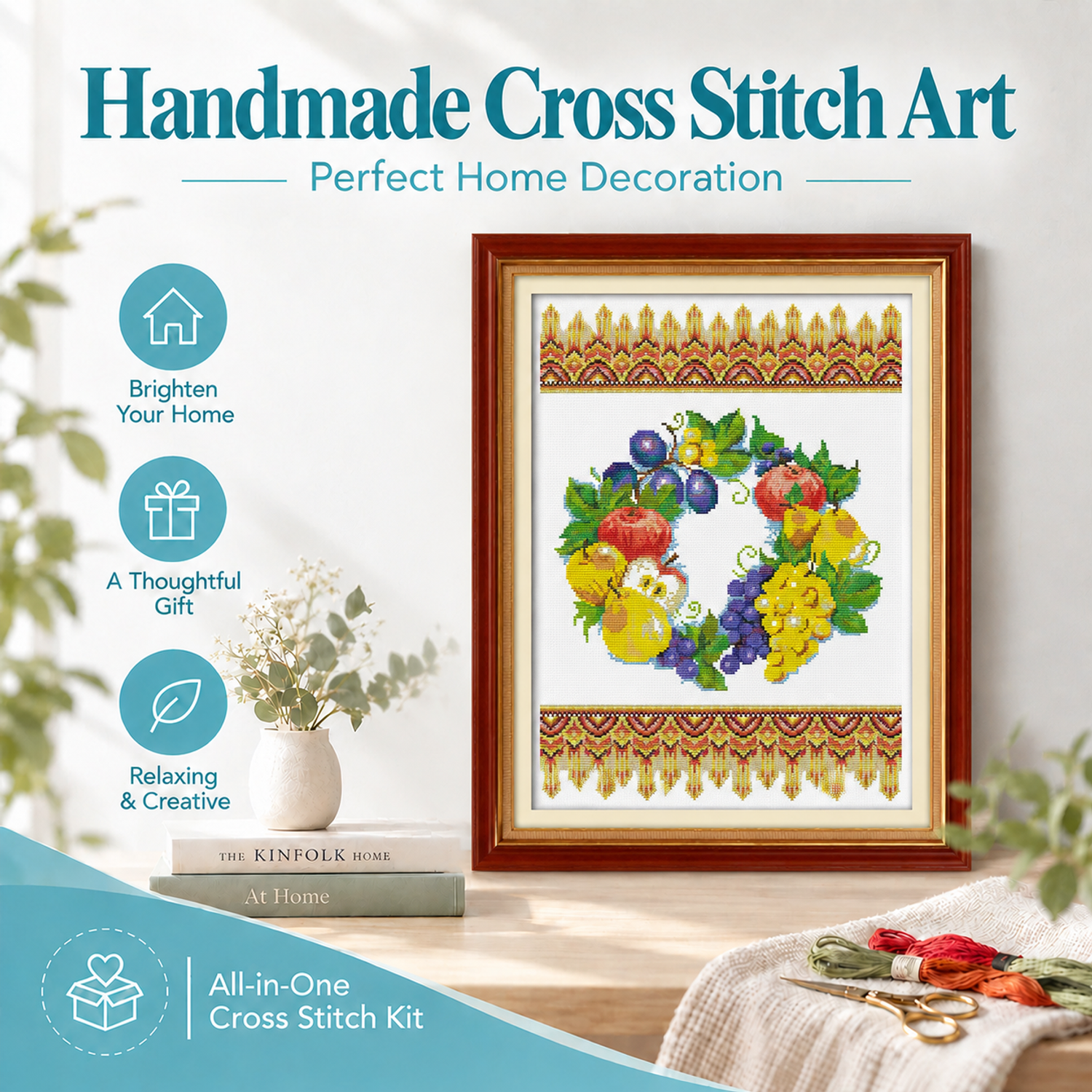 Fruits tapestry Stamped Fabric Table Still Life Cross Stitch Embroidery Kit, Great for New Adult Stitchers 8 1 244