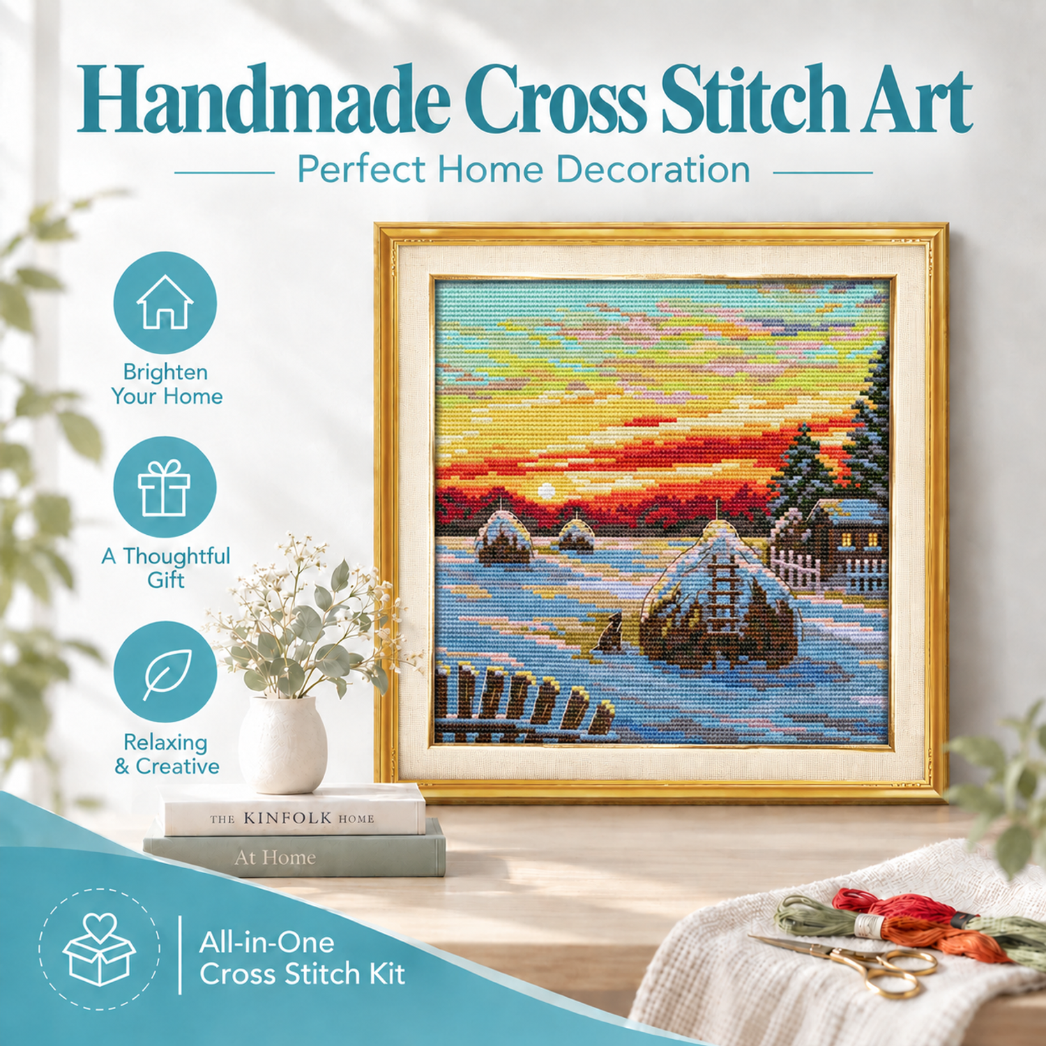 Scenery Cross Stitch Embroidery Kit, Step-by-Step Guide Included, Adult Home Wall Decor 8 1 245