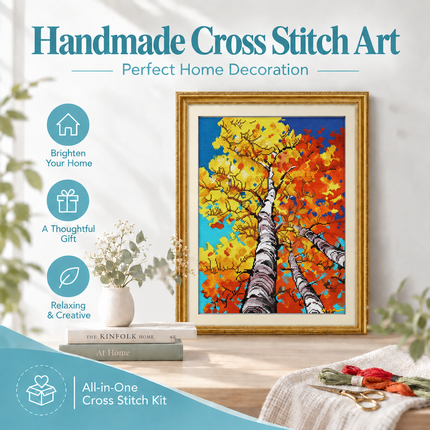 Scenery Cross Stitch Embroidery Kit with Embroidery Hoop, Adult Beginner Nature Craft 8 1 250