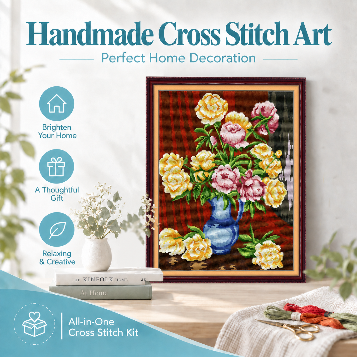 Oil painting flowers Meadow Flower Cross Stitch Embroidery Kit, Relaxing DIY Activity, Adult Home Wall Decor 8 1 254