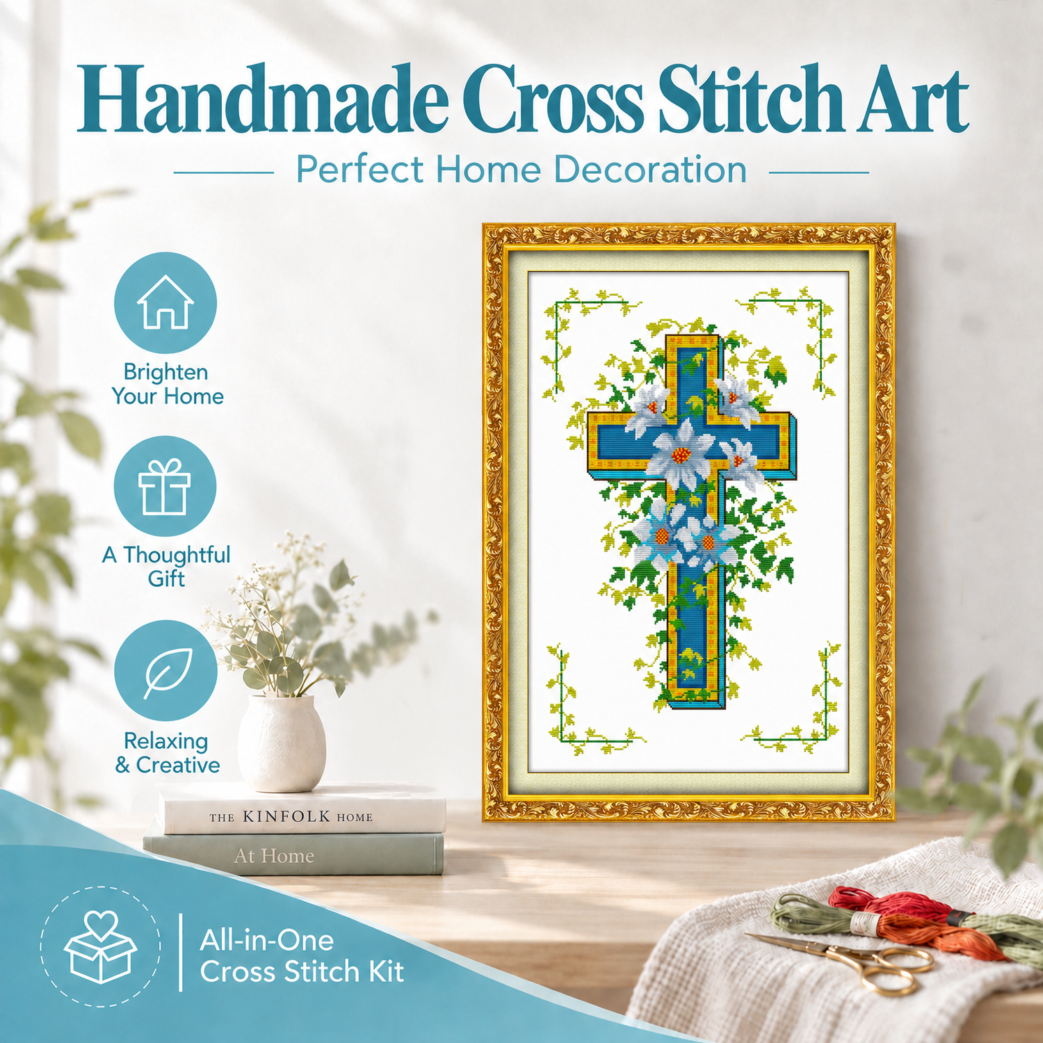 The cross Retro Table Still Life Cross Stitch Embroidery Kit, Vintage Object Composition, Wall Art 8 1 255