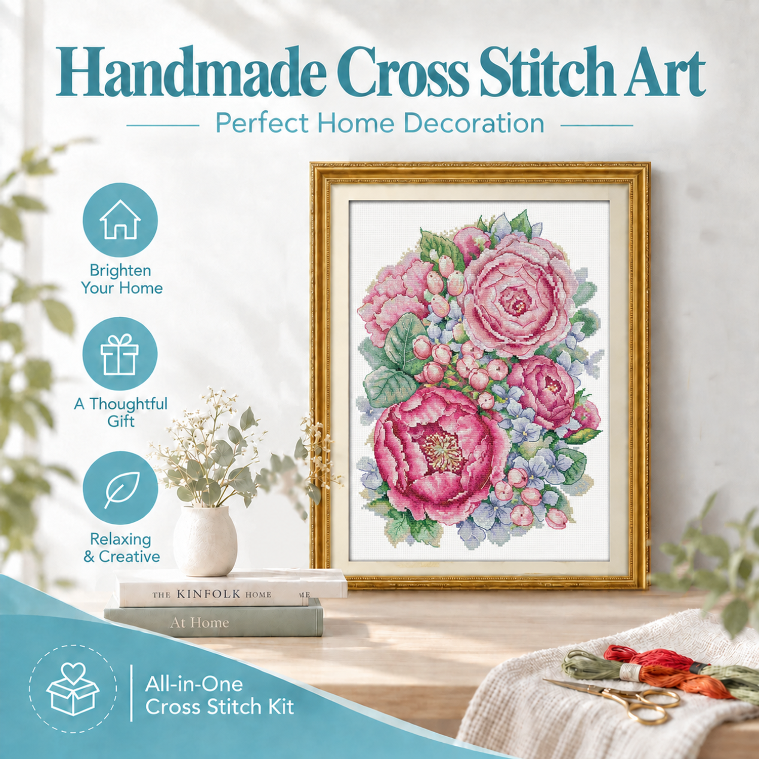 Bloom Floral Cross Stitch Embroidery Starter Kit, Great Craft Gift for Adult Beginner Stitchers 8 1 256