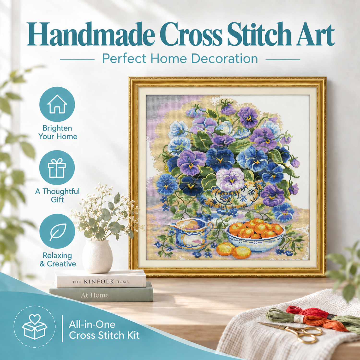 Flowers and fruits Handmade Still Life Cross Stitch Kit, Timeless Still Life Design, Great Gift for Craft Lovers 7 1 26